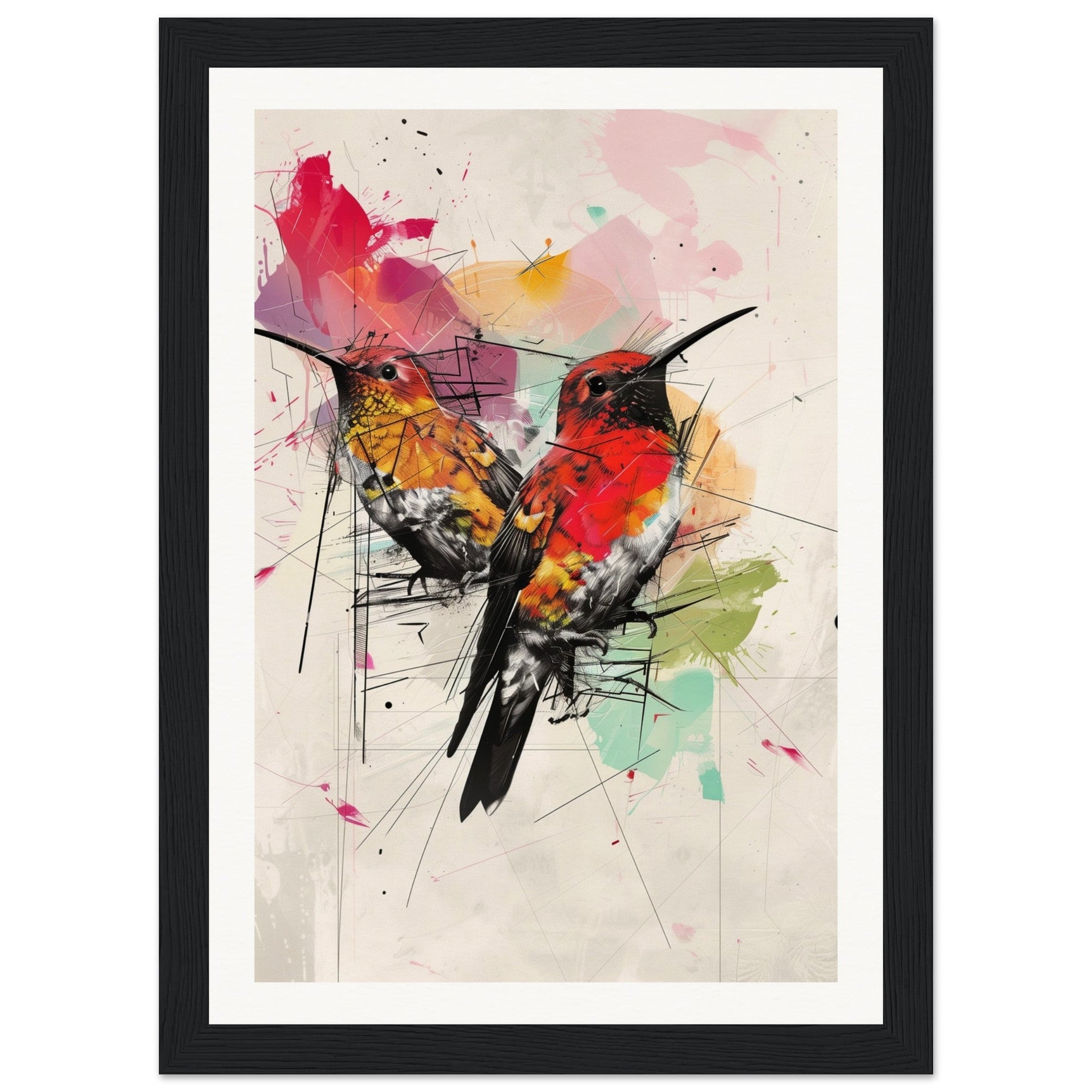 Poster Moderne Oiseaux ( 21x29.7-cm-Bois-noir)