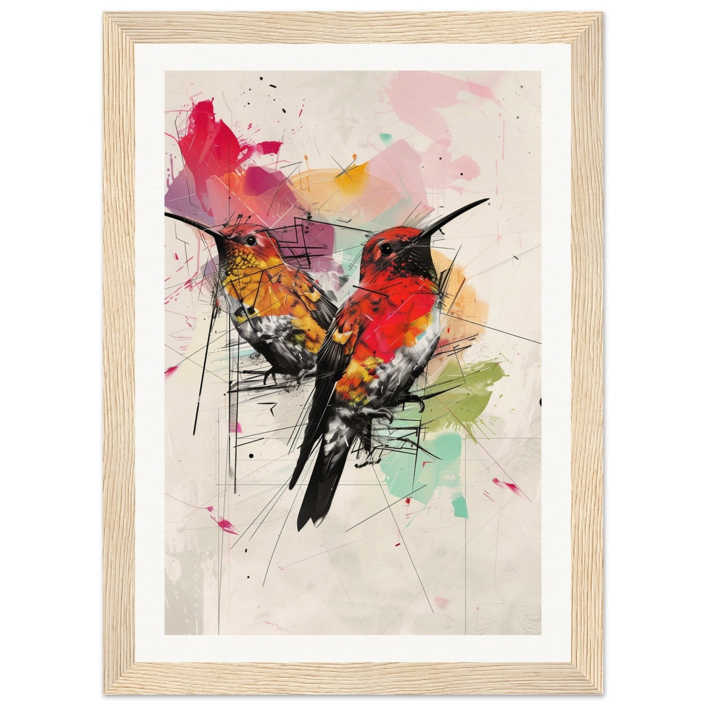 Poster Moderne Oiseaux ( 21x29.7-cm-Bois-clair)