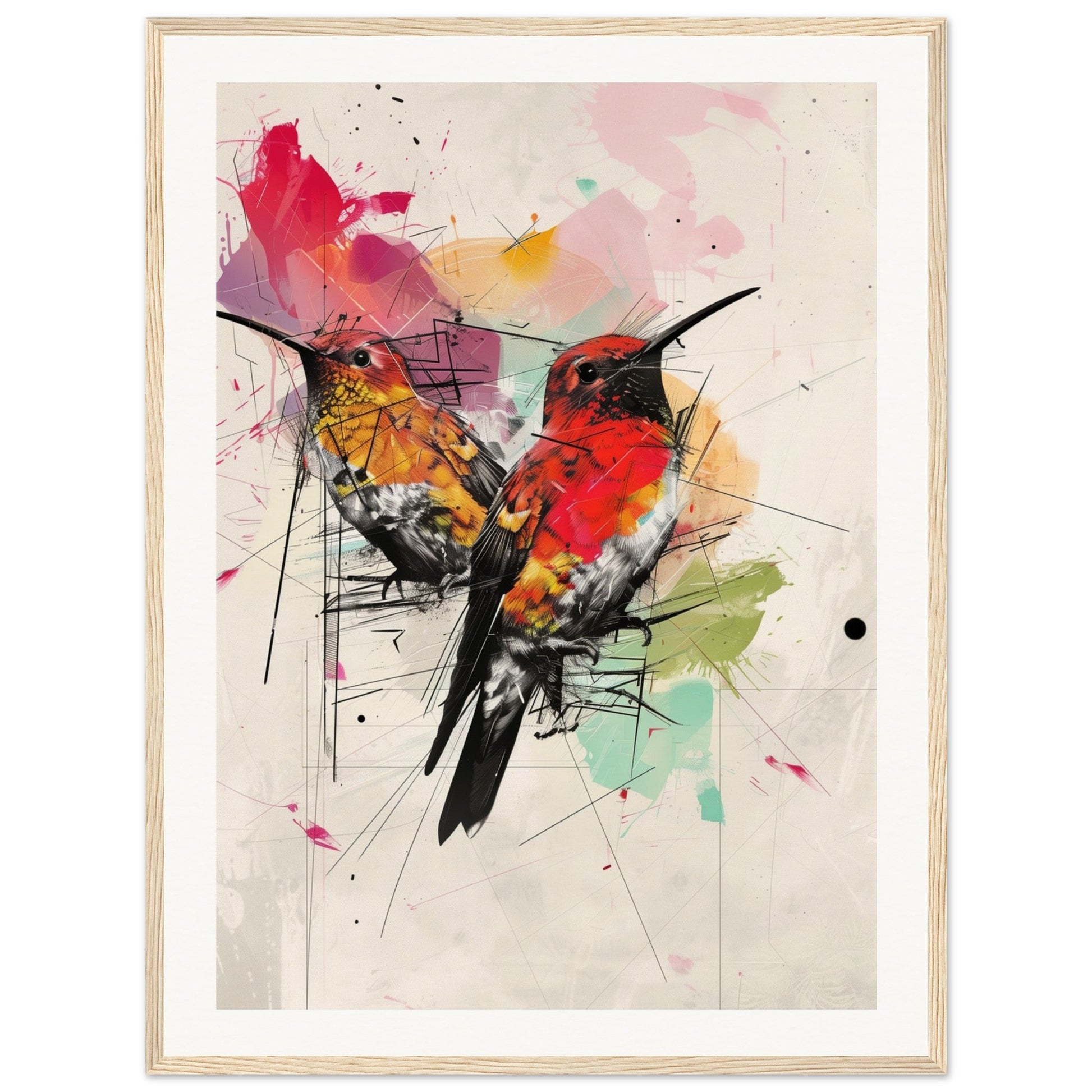 Poster Moderne Oiseaux ( 60x80-cm-Bois-clair)