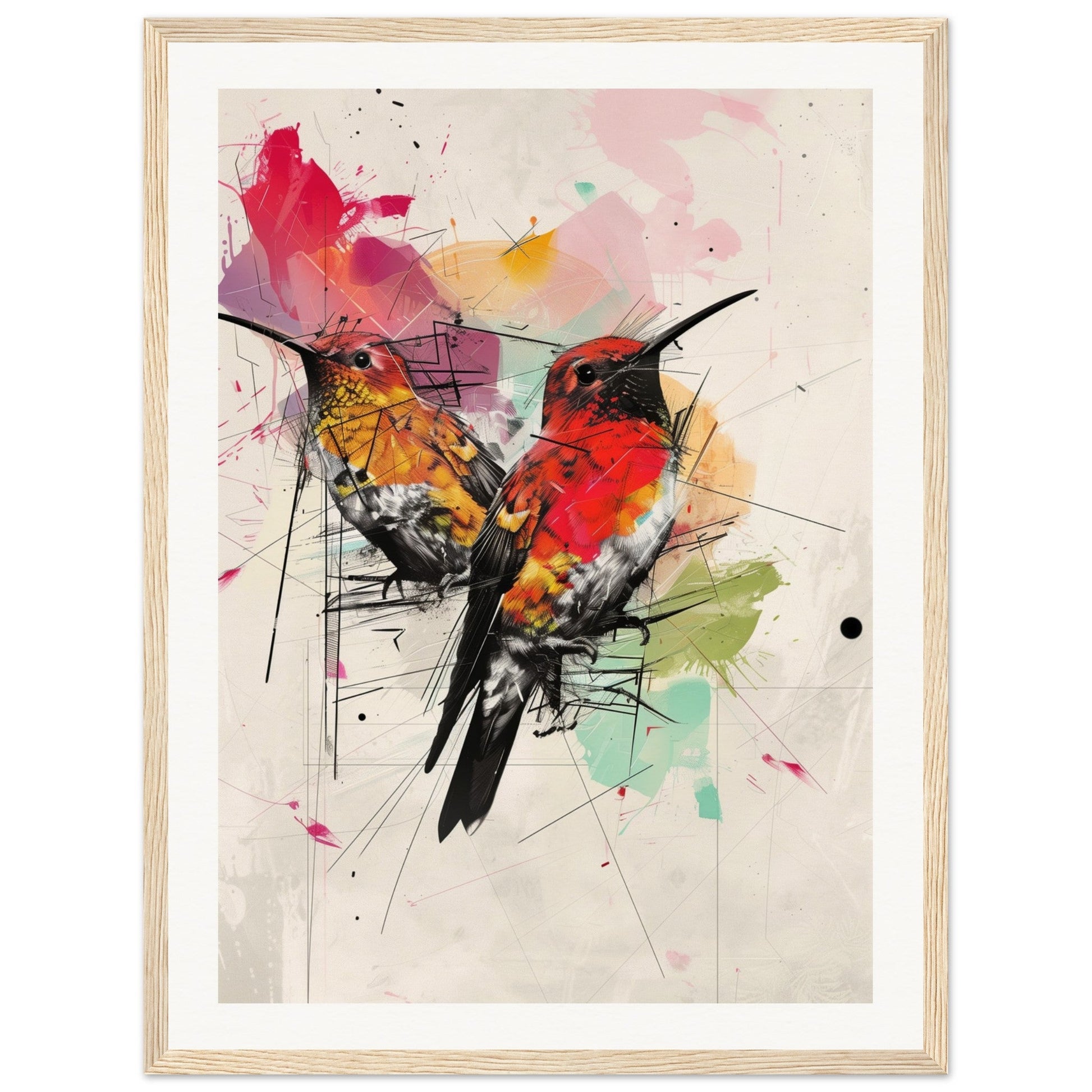 Poster Moderne Oiseaux ( 45x60-cm-Bois-clair)