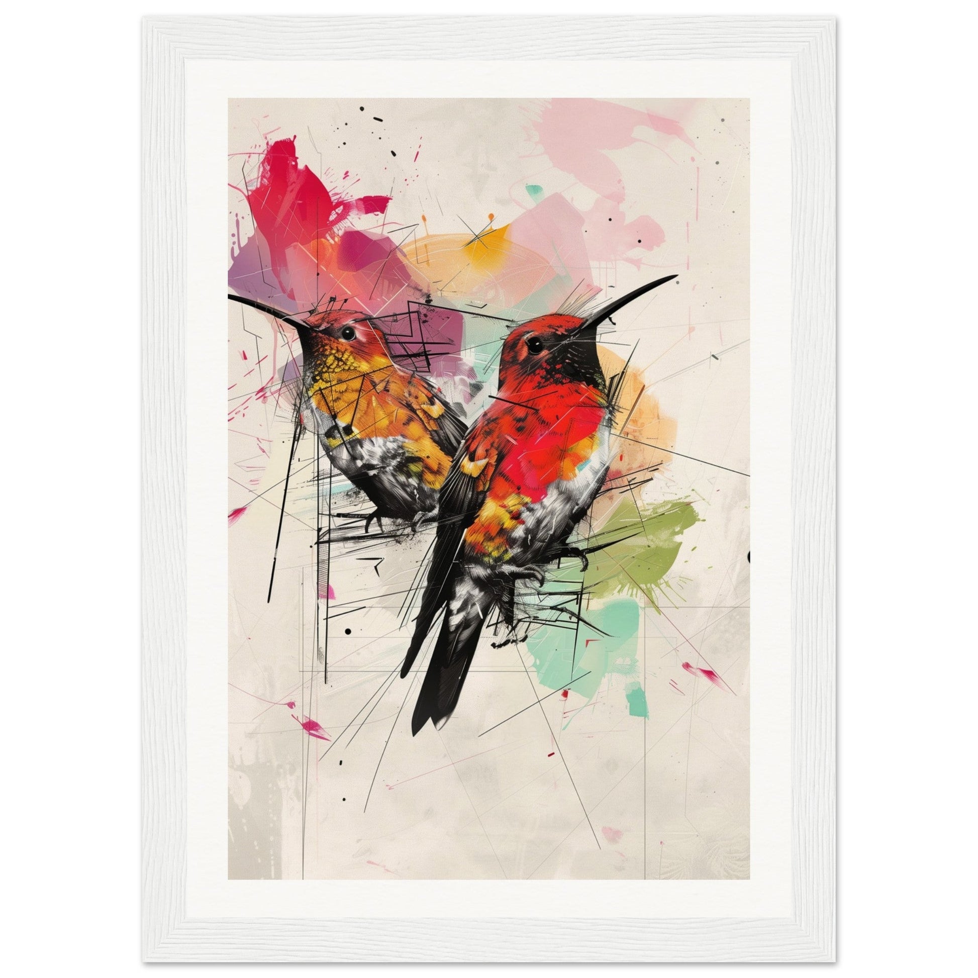 Poster Moderne Oiseaux ( 21x29.7-cm-Bois-blanc)