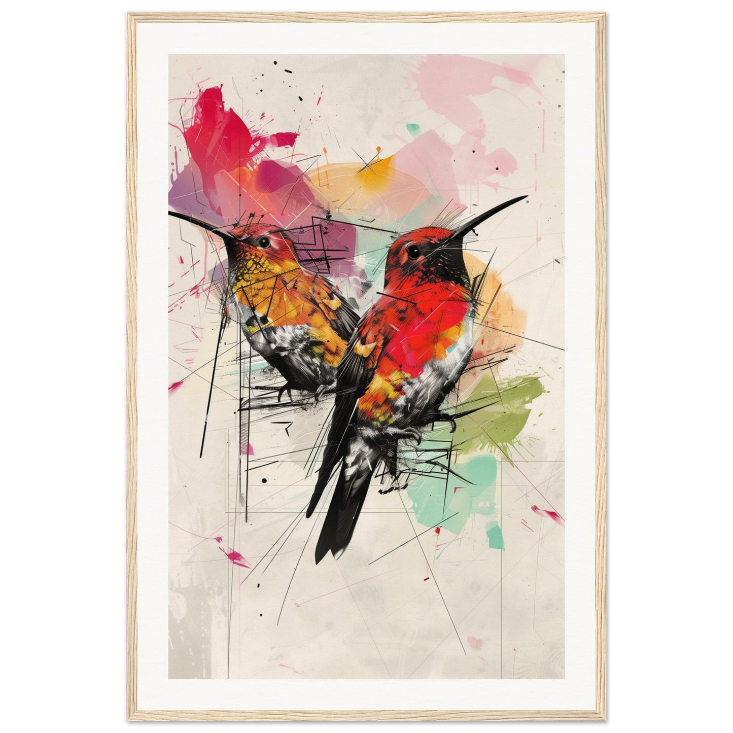 Poster Moderne Oiseaux ( 60x90-cm-Bois-clair)