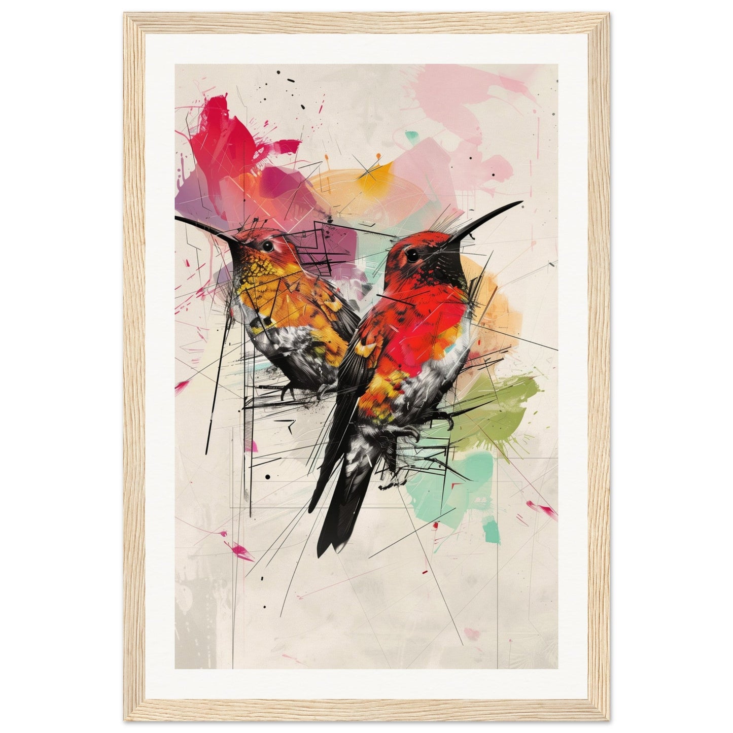 Poster Moderne Oiseaux ( 30x45-cm-Bois-clair)