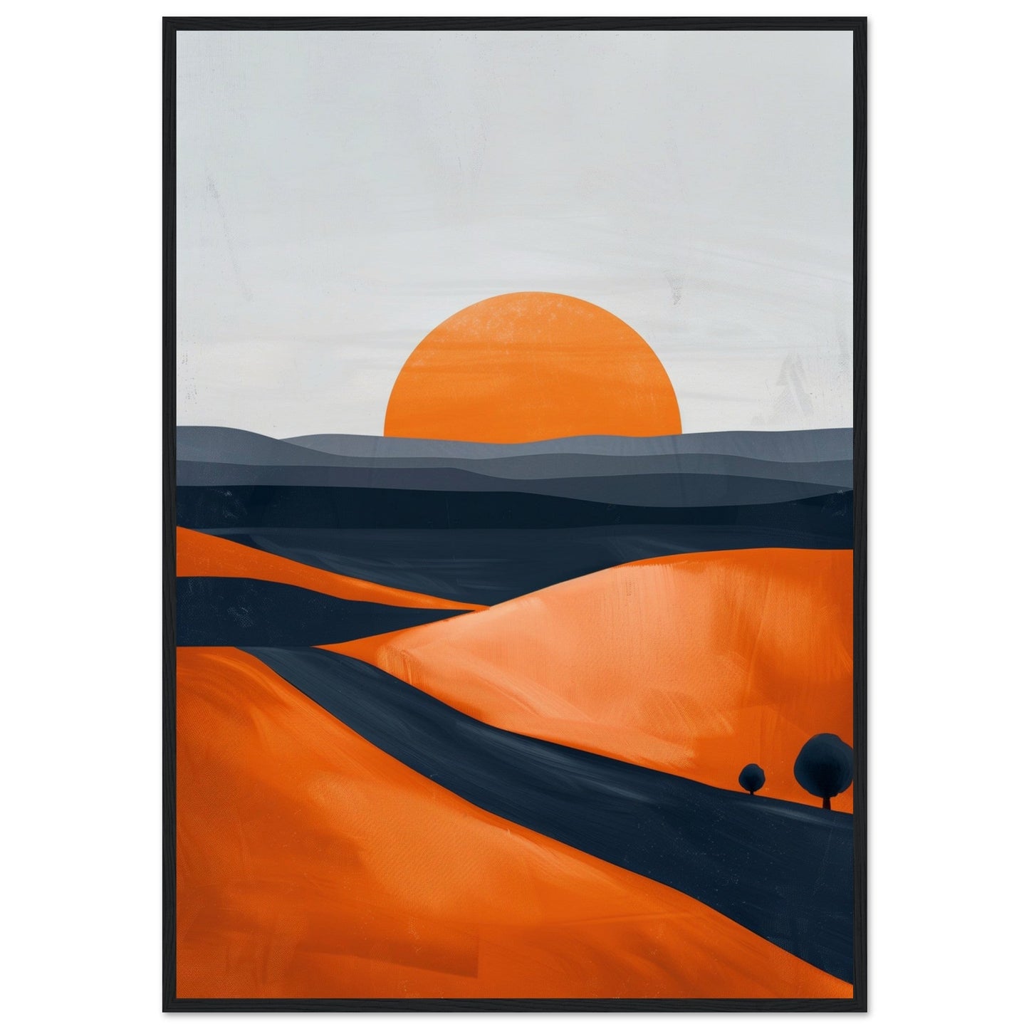 Poster Moderne Paysage Orange ( 70x100-cm-Bois-noir)