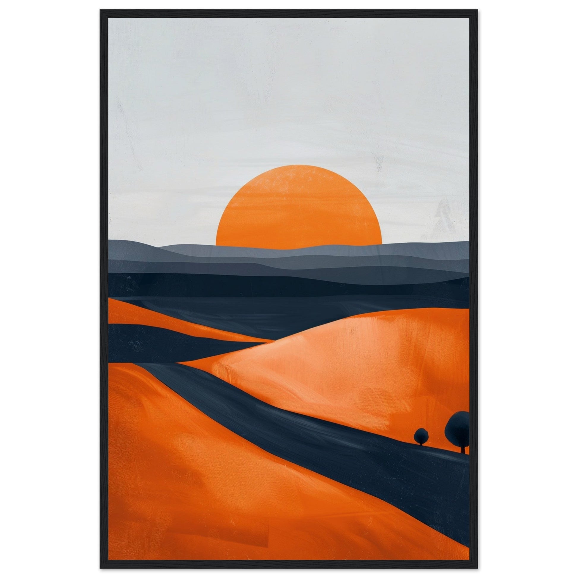 Poster Moderne Paysage Orange ( 60x90-cm-Bois-noir)