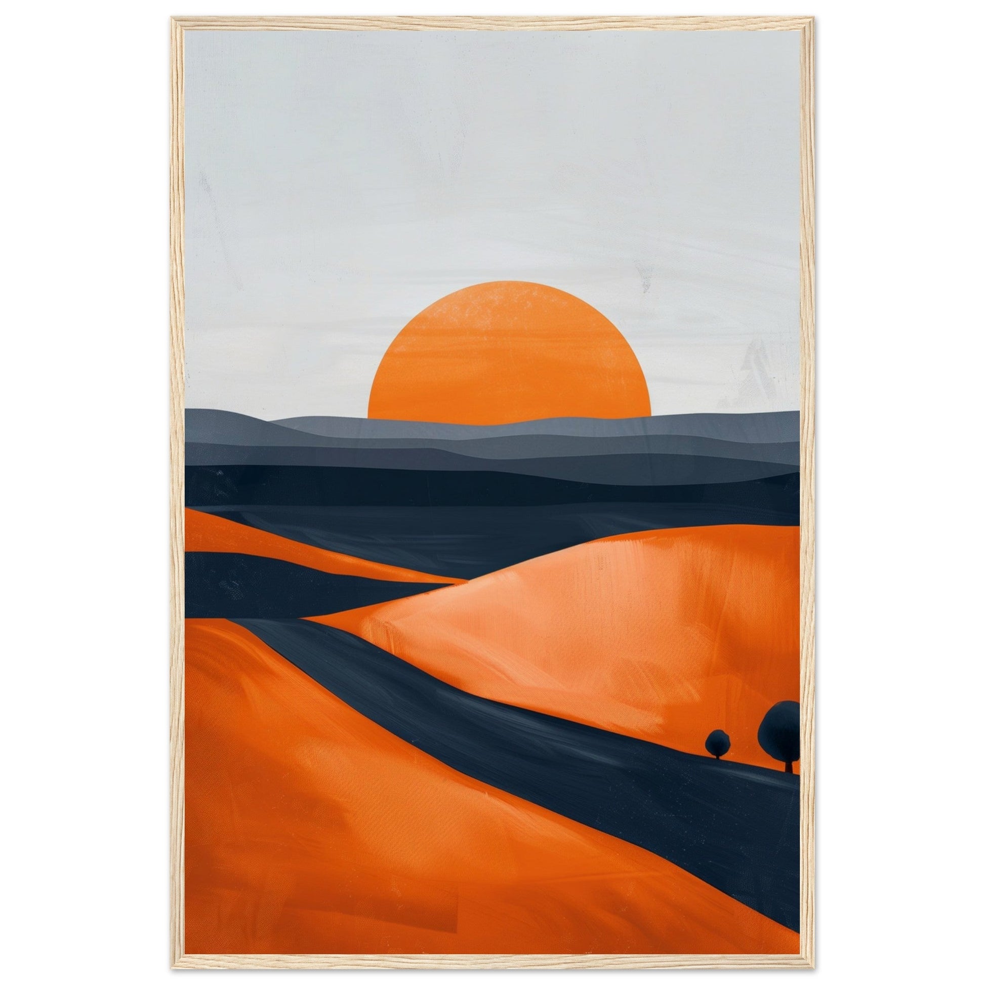 Poster Moderne Paysage Orange ( 60x90-cm-Bois-clair)