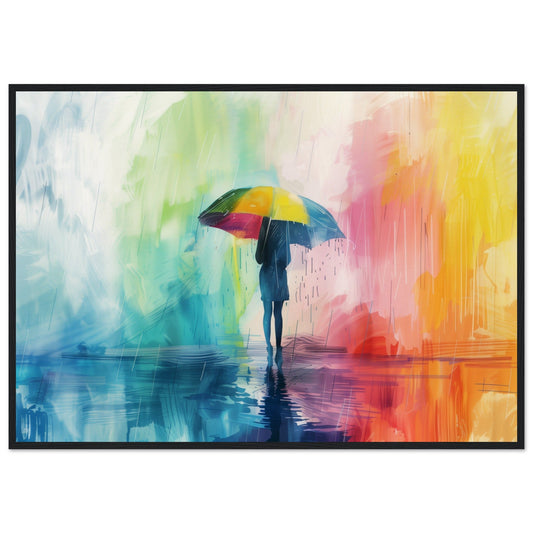 Poster Moderne Pluie Couleur Pastel ( 70x100-cm-Bois-noir)