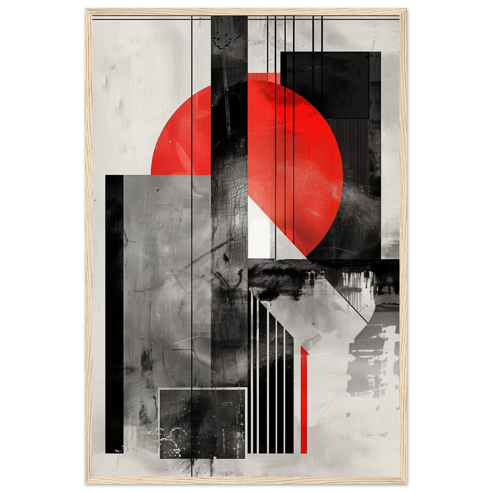 Poster Moderne Rouge Gris ( 60x90-cm-Bois-clair)