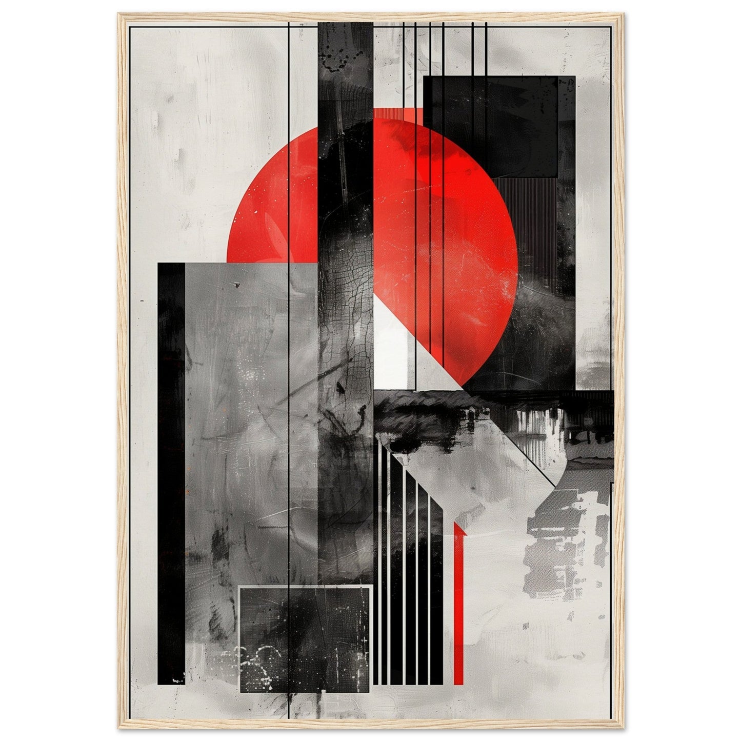 Poster Moderne Rouge Gris ( 70x100-cm-Bois-clair)