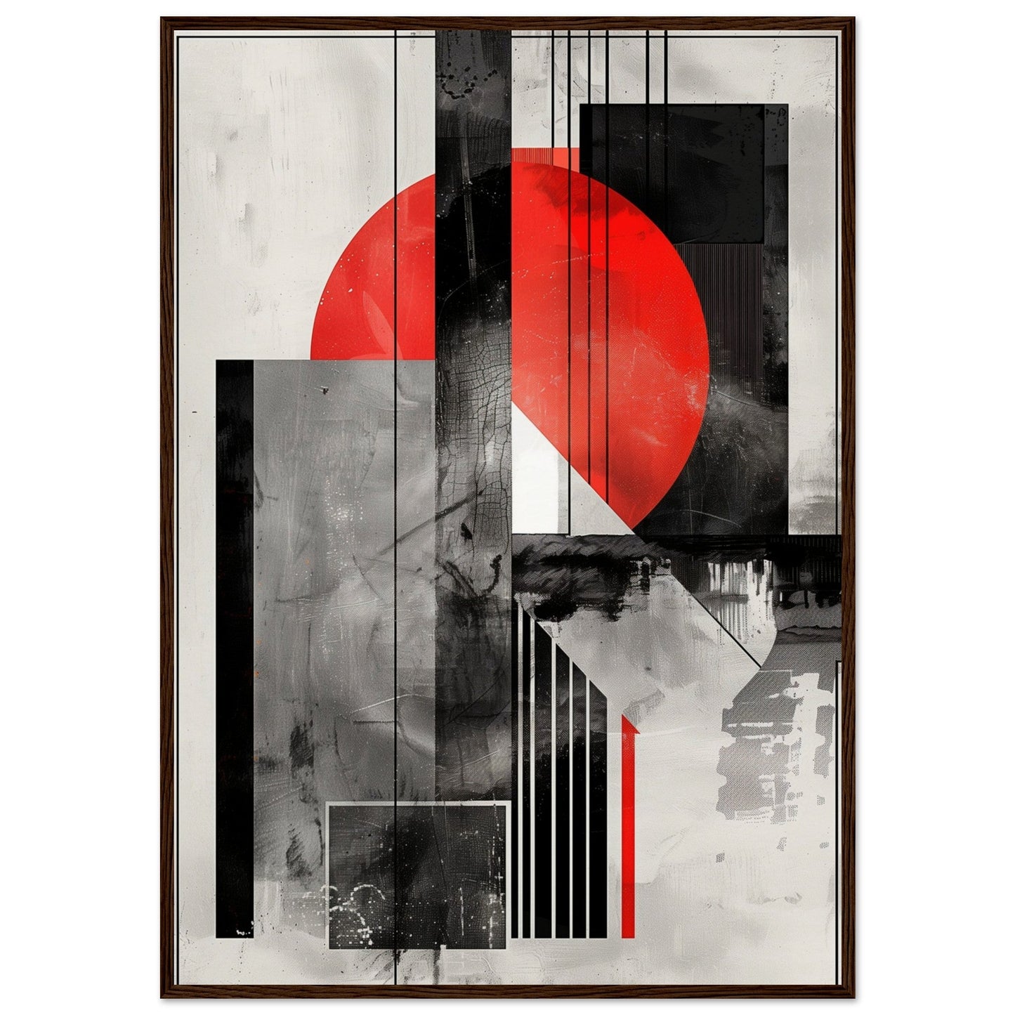 Poster Moderne Rouge Gris ( 70x100-cm-Bois-foncé)