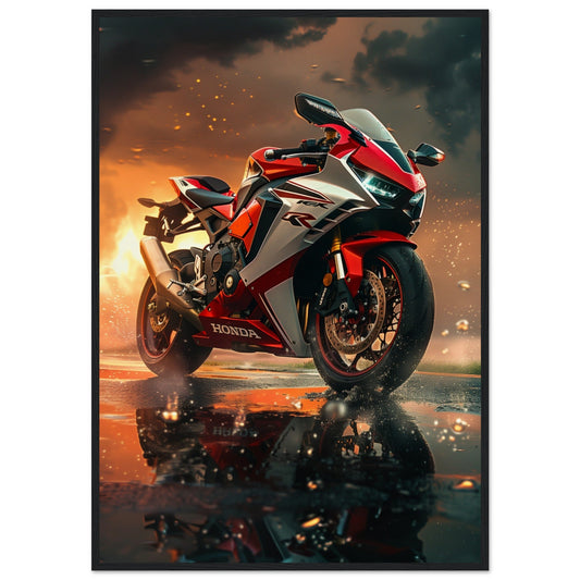 Poster Moto Honda ( 70x100-cm-Bois-noir)