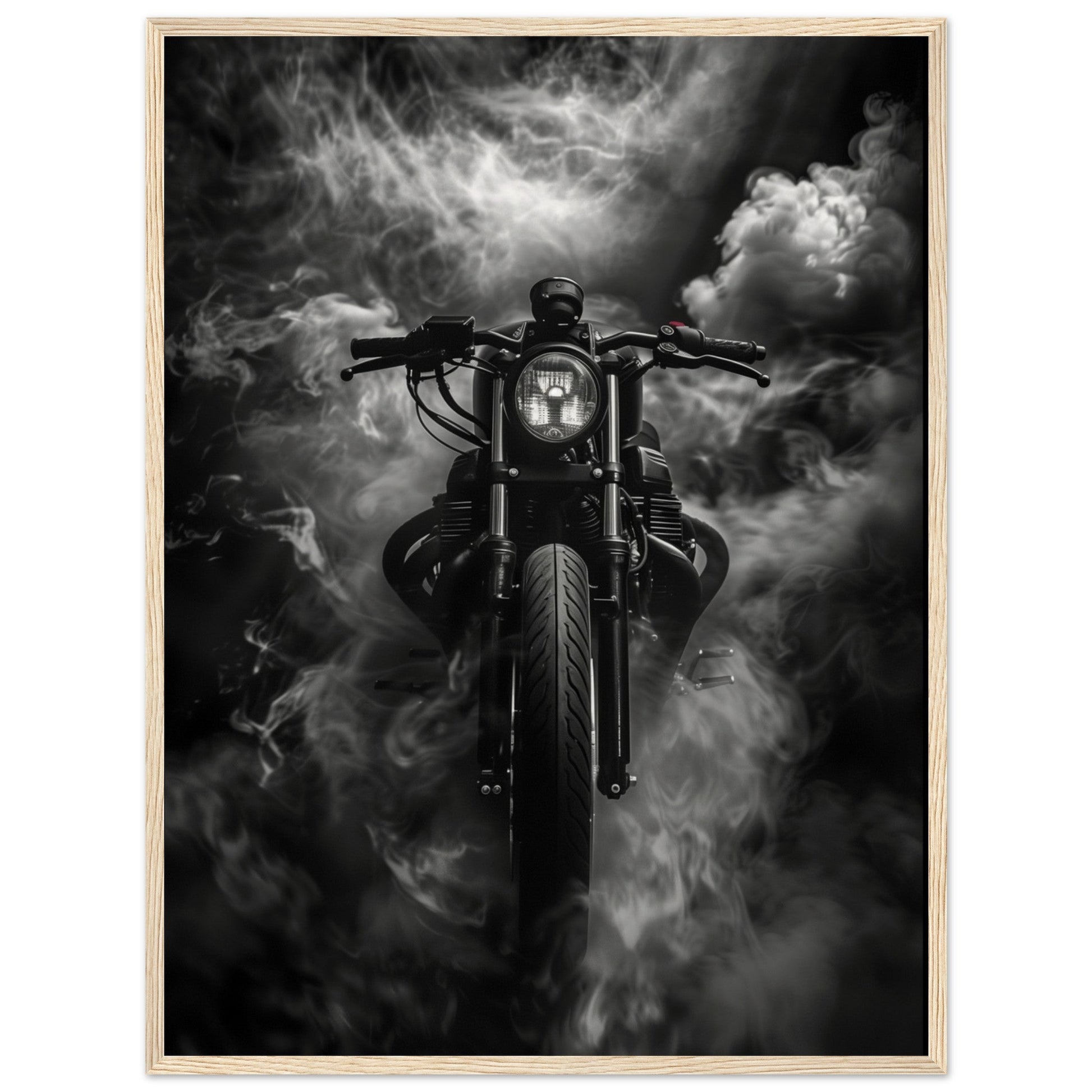 Poster Moto Noir Et Blanc ( 60x80-cm-Bois-clair)