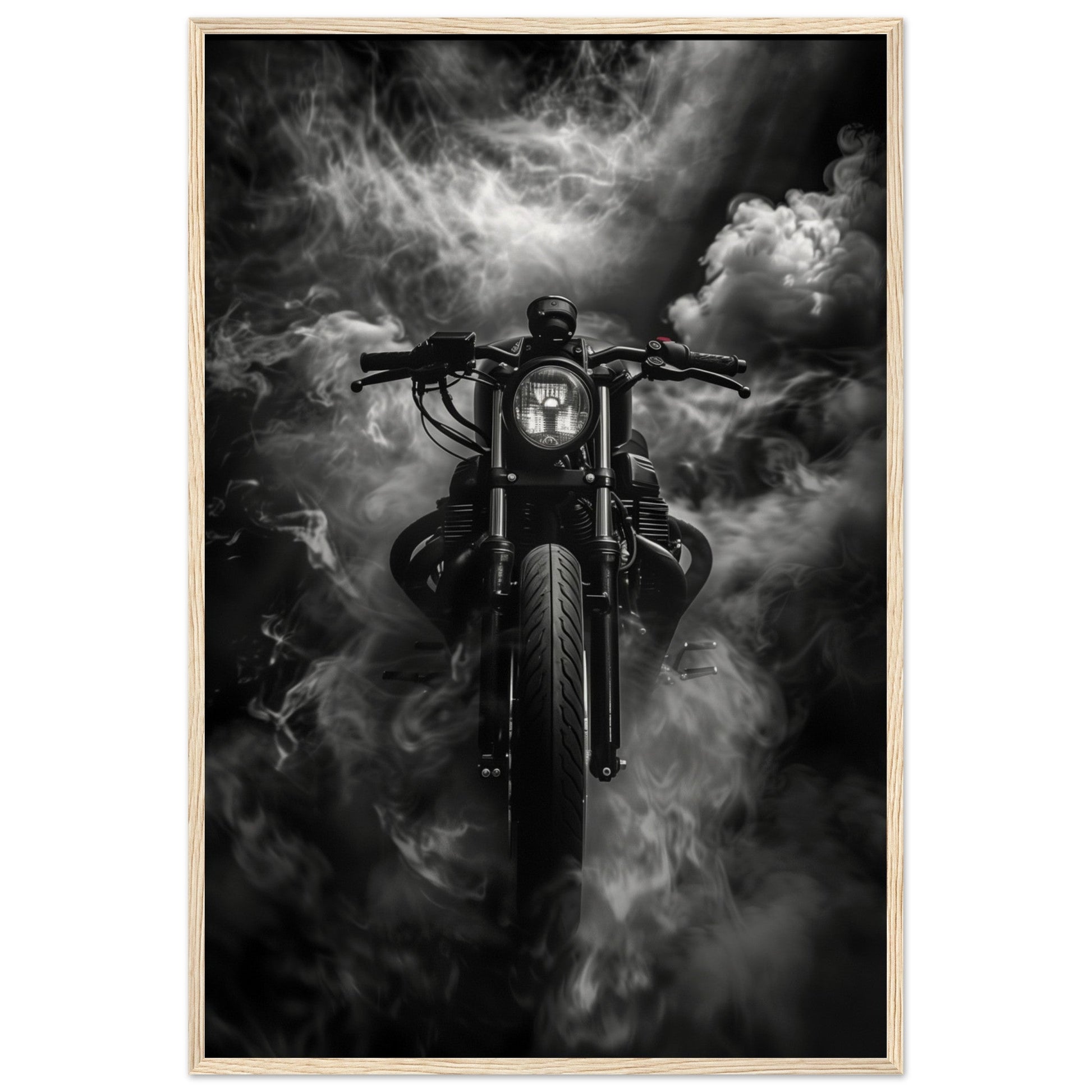 Poster Moto Noir Et Blanc ( 60x90-cm-Bois-clair)