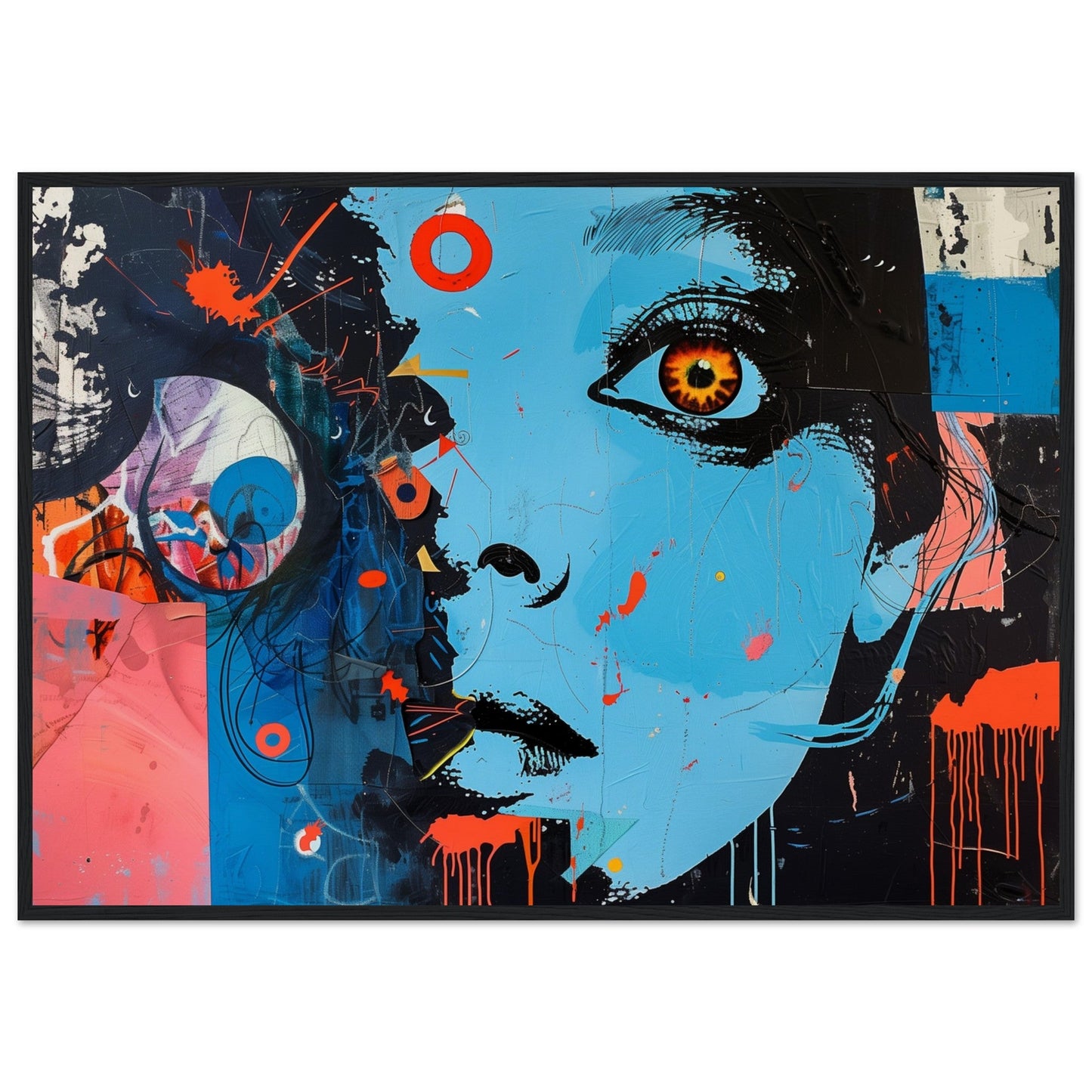 Poster Mural Bleu ( 70x100-cm-Bois-noir)