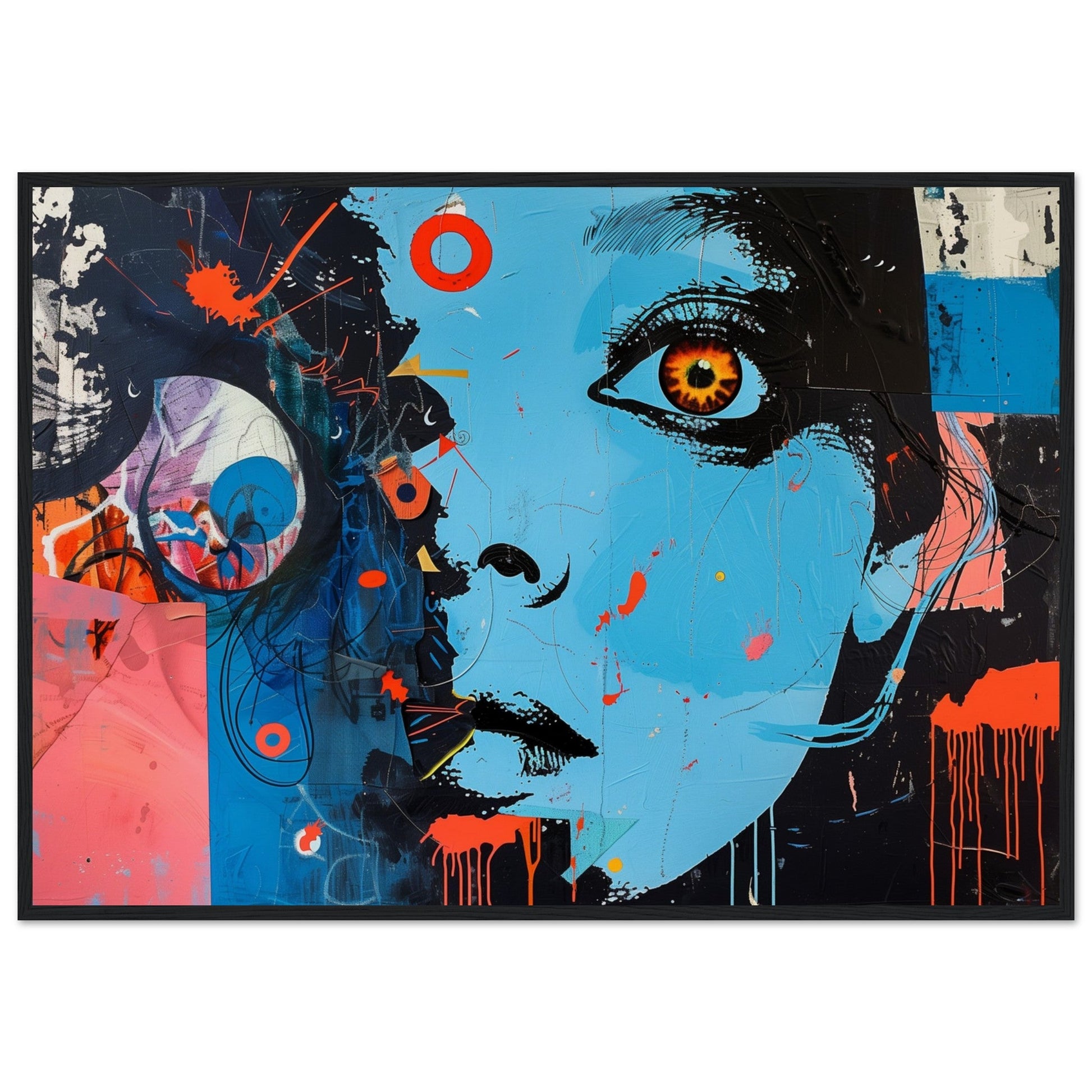 Poster Mural Bleu ( 70x100-cm-Bois-noir)