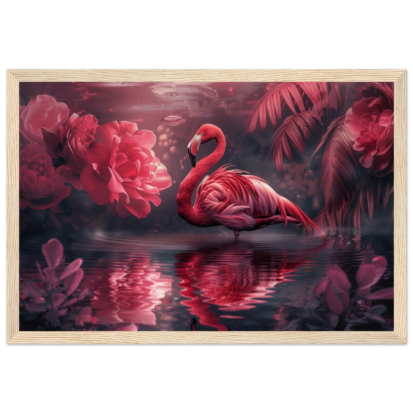 Poster Mural Flamant Rose ( 30x45-cm-Bois-clair)