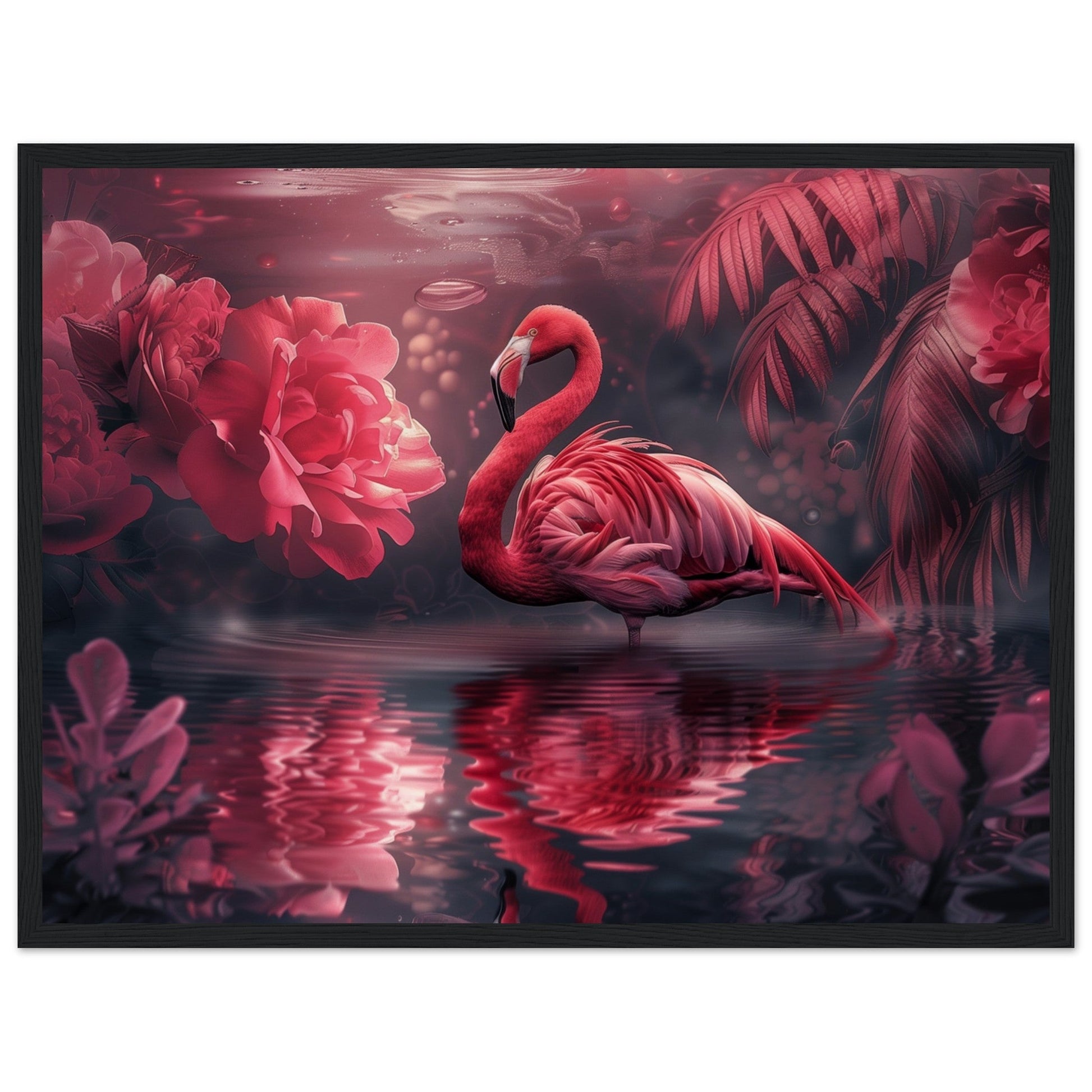 Poster Mural Flamant Rose ( 45x60-cm-Bois-noir)