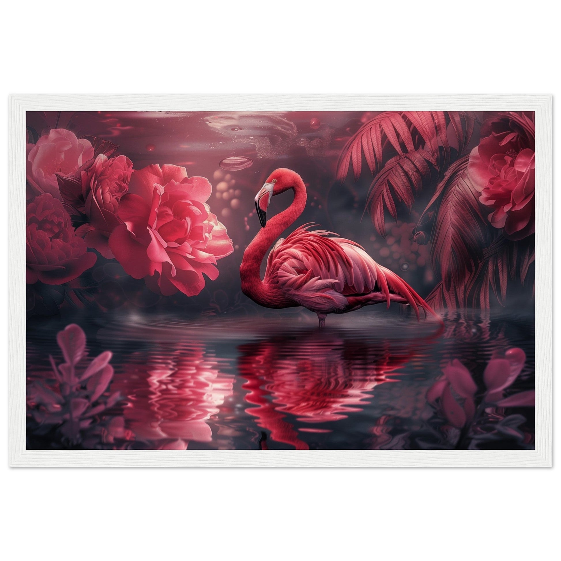 Poster Mural Flamant Rose ( 30x45-cm-Bois-blanc)