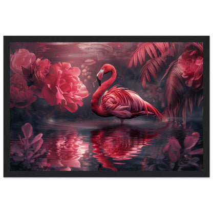 Poster Mural Flamant Rose ( 30x45-cm-Bois-noir)