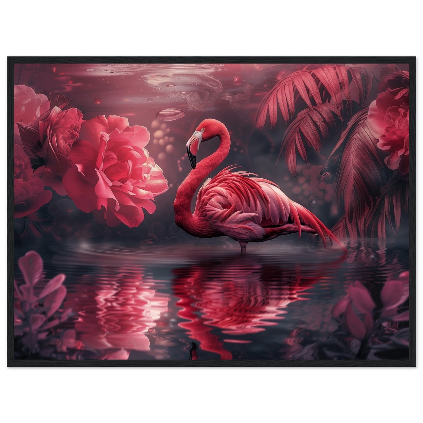 Poster Mural Flamant Rose ( 60x80-cm-Bois-noir)