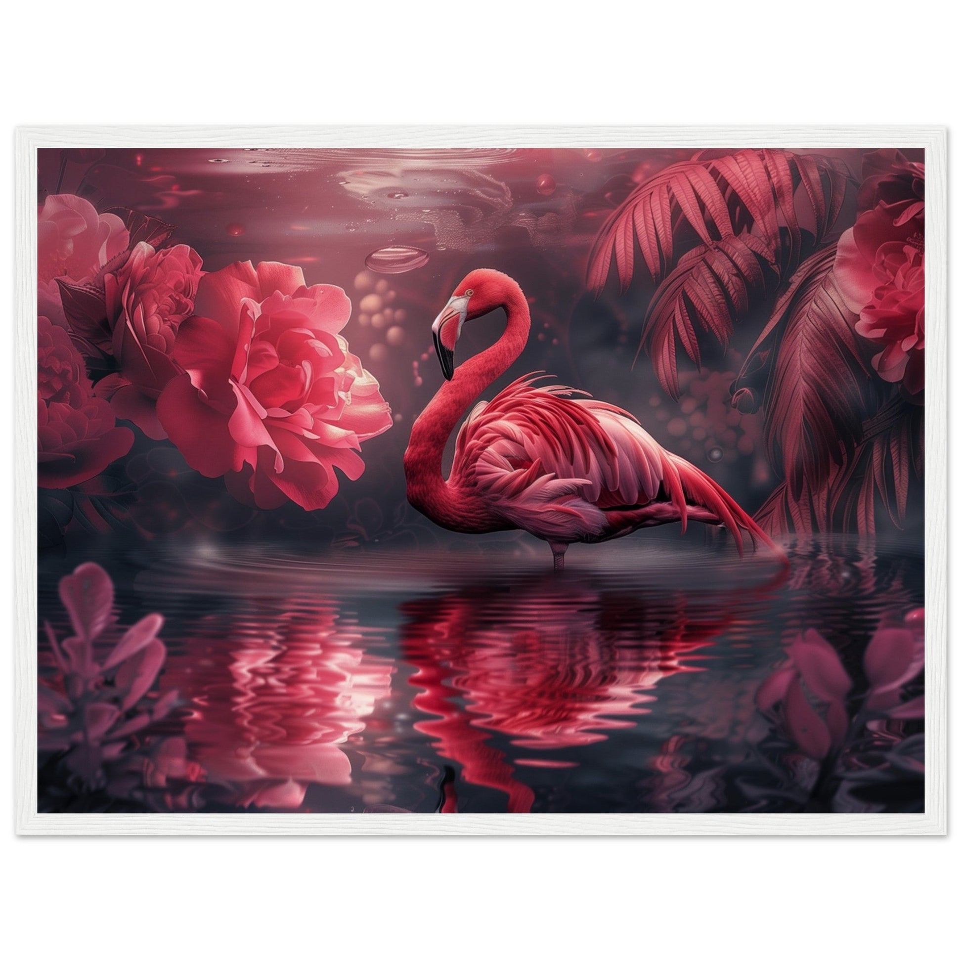 Poster Mural Flamant Rose ( 45x60-cm-Bois-blanc)