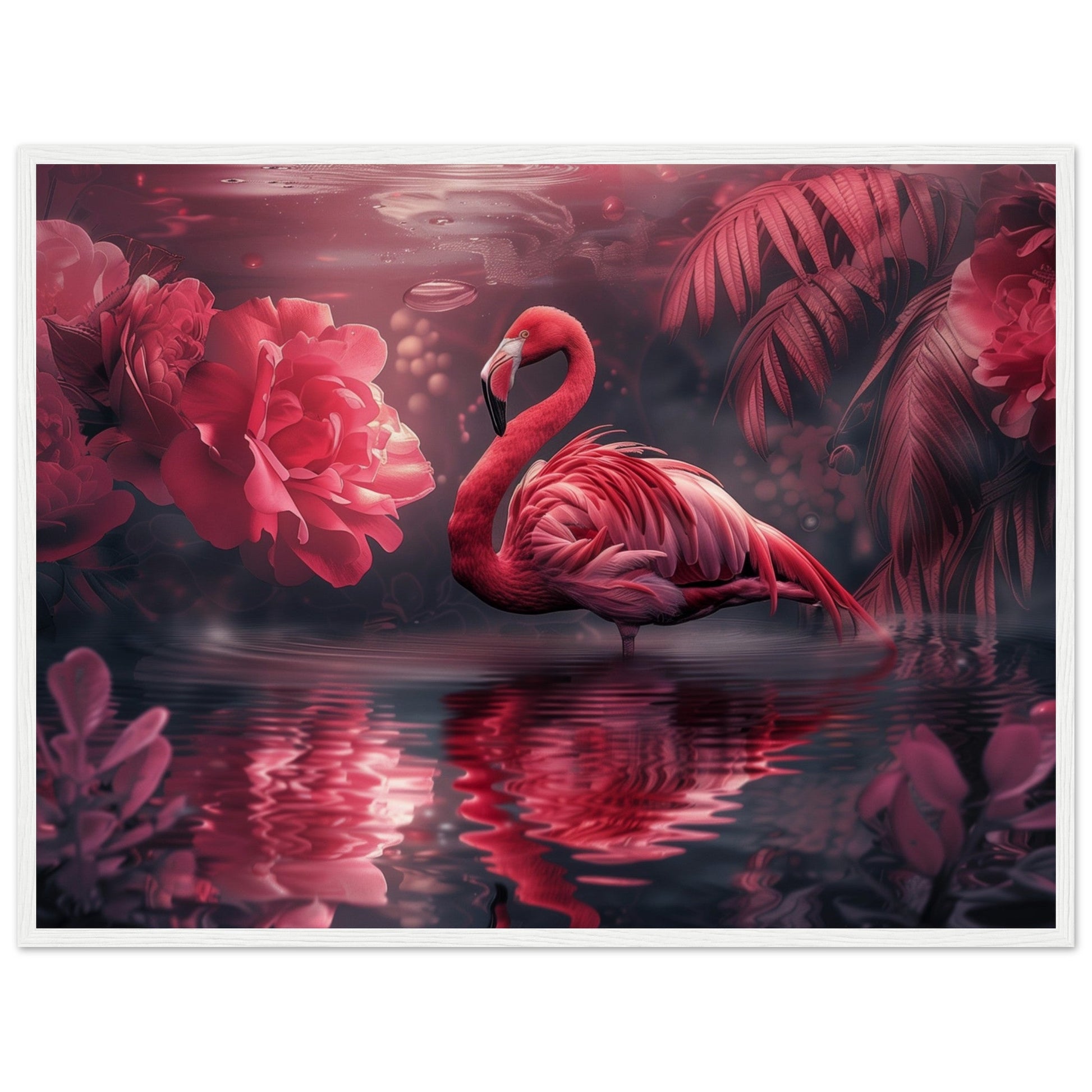 Poster Mural Flamant Rose ( 60x80-cm-Bois-blanc)