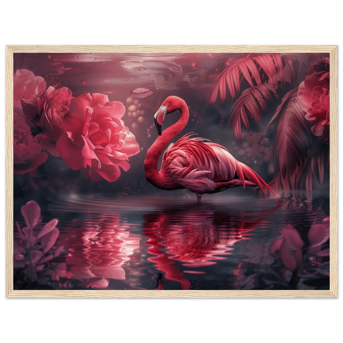 Poster Mural Flamant Rose ( 45x60-cm-Bois-clair)