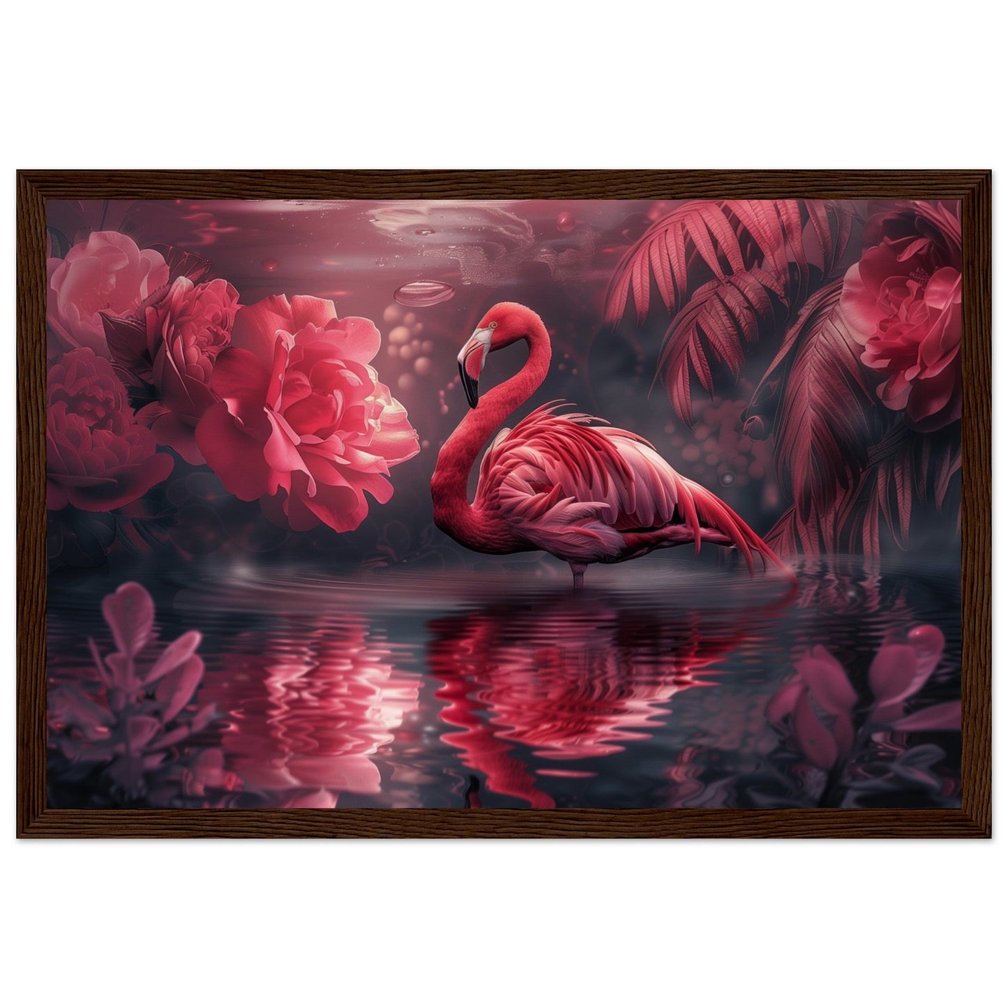 Poster Mural Flamant Rose ( 30x45-cm-Bois-foncé)