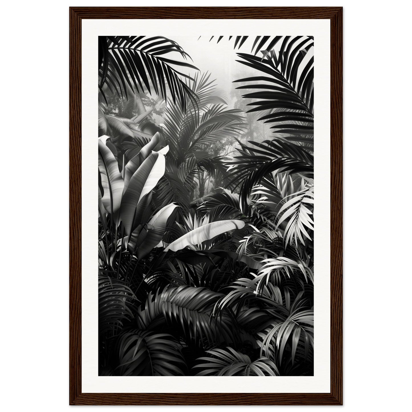 Poster Mural Jungle Noir et Blanc ( 30x45-cm-Bois-foncé)