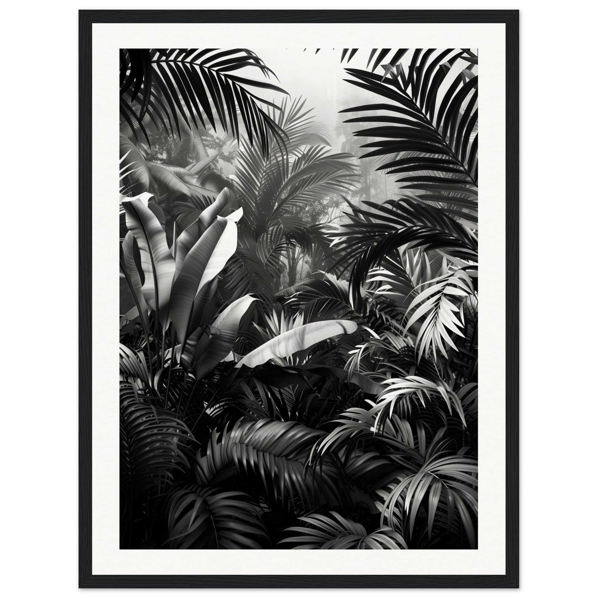 Poster Mural Jungle Noir et Blanc ( 45x60-cm-Bois-noir)