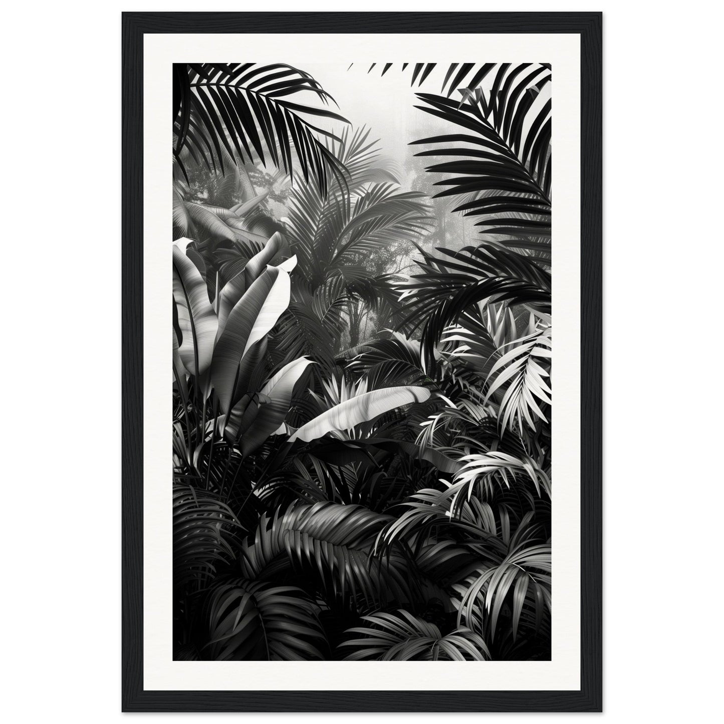 Poster Mural Jungle Noir et Blanc ( 30x45-cm-Bois-noir)