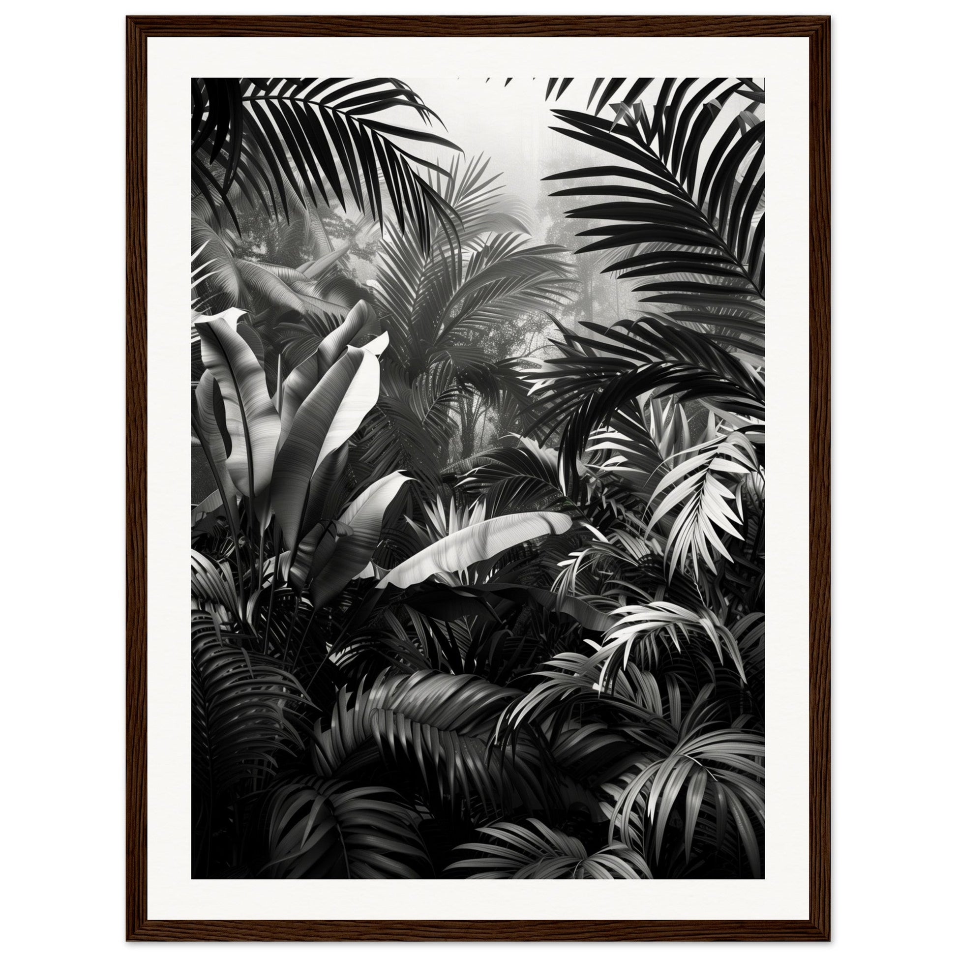 Poster Mural Jungle Noir et Blanc ( 45x60-cm-Bois-foncé)