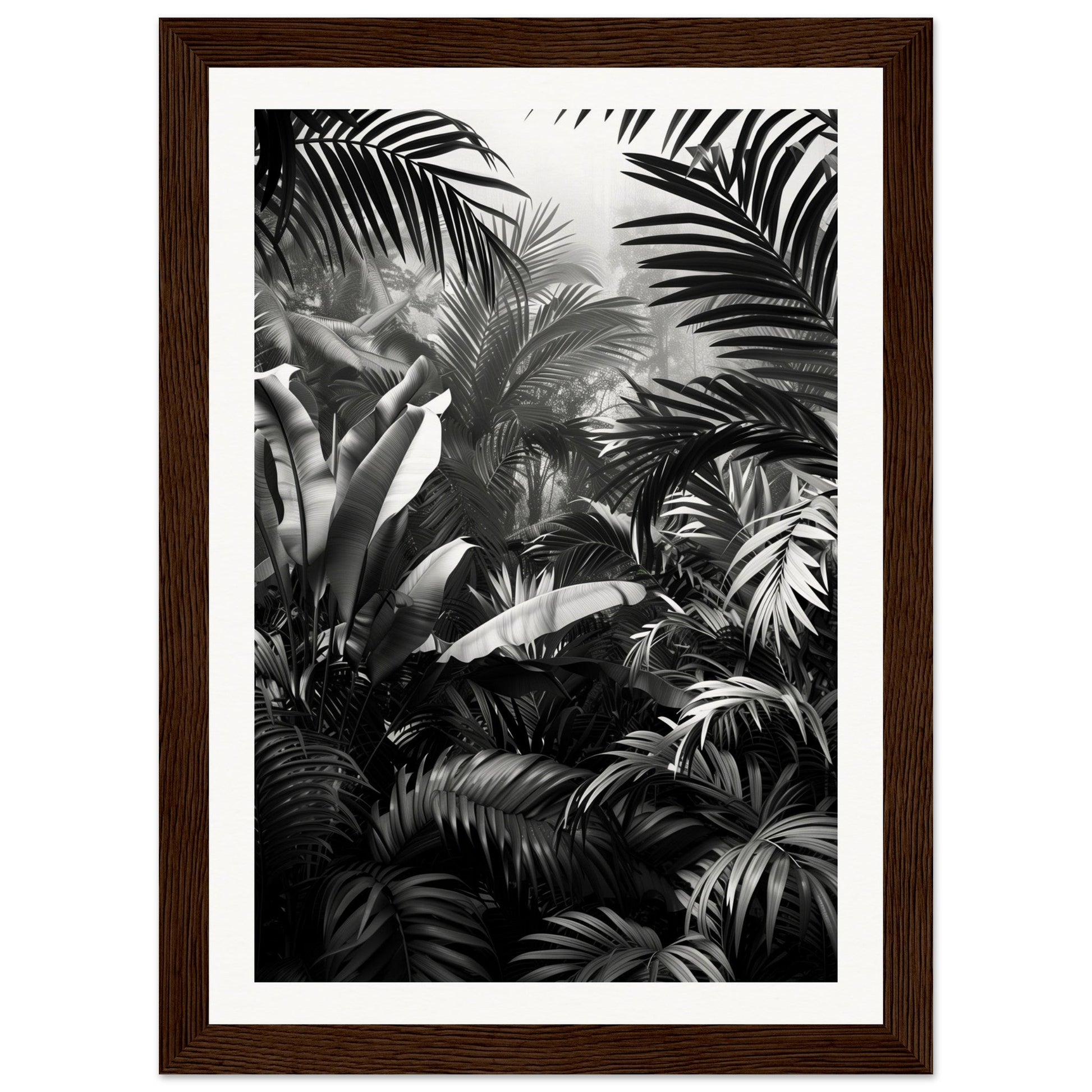 Poster Mural Jungle Noir et Blanc ( 21x29.7-cm-Bois-foncé)