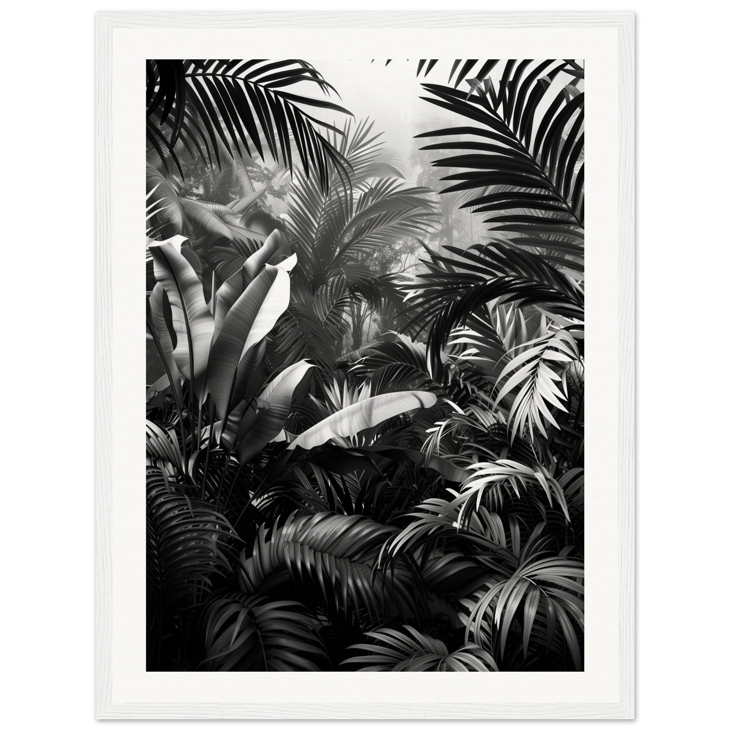 Poster Mural Jungle Noir et Blanc ( 45x60-cm-Bois-blanc)