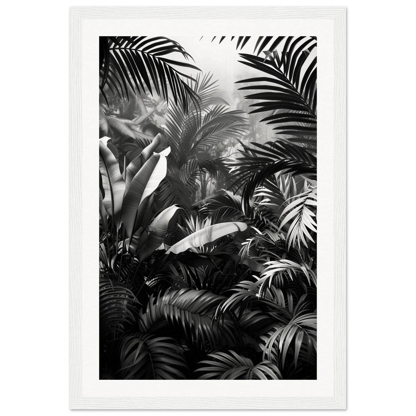 Poster Mural Jungle Noir et Blanc ( 30x45-cm-Bois-blanc)