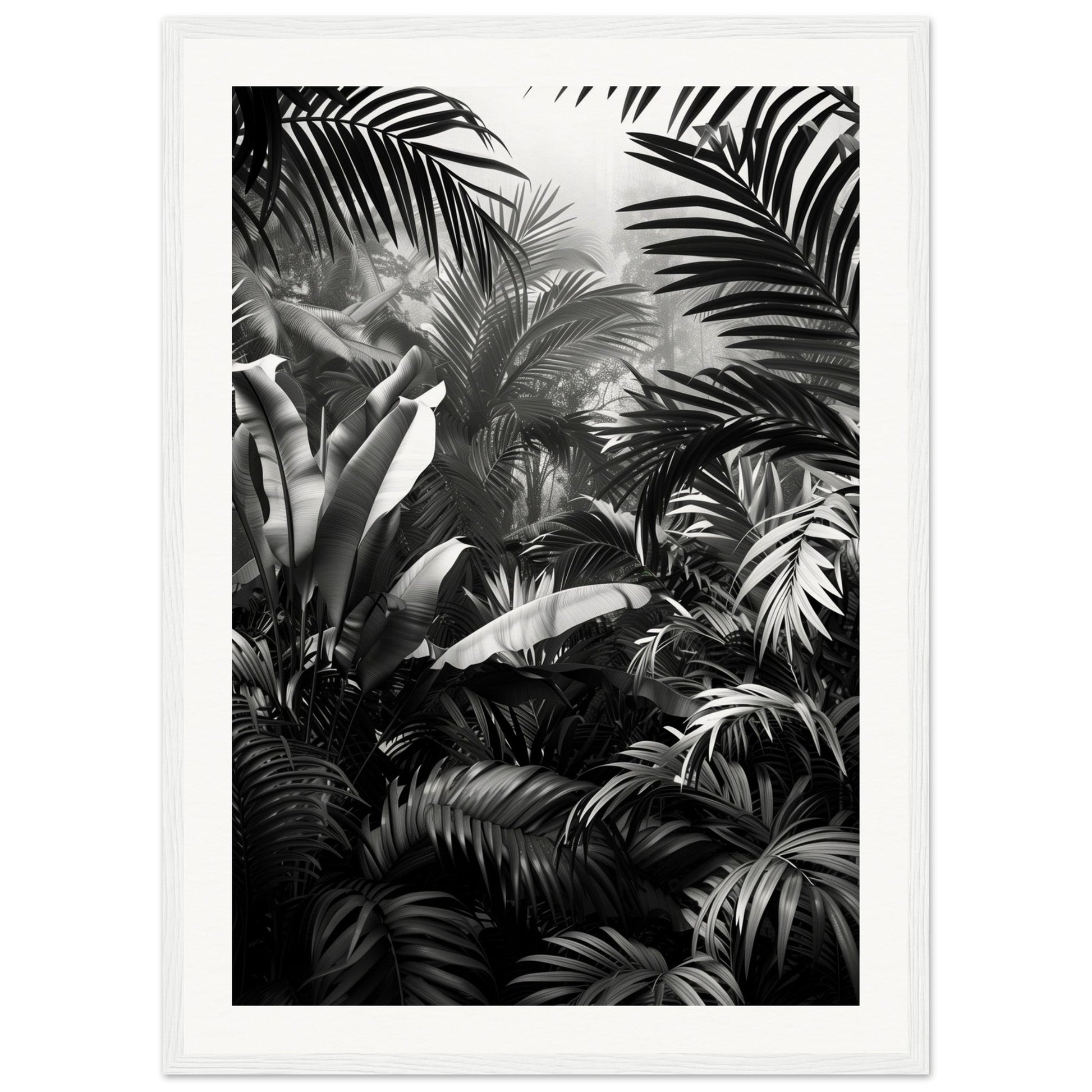 Poster Mural Jungle Noir et Blanc ( 50x70-cm-Bois-blanc)