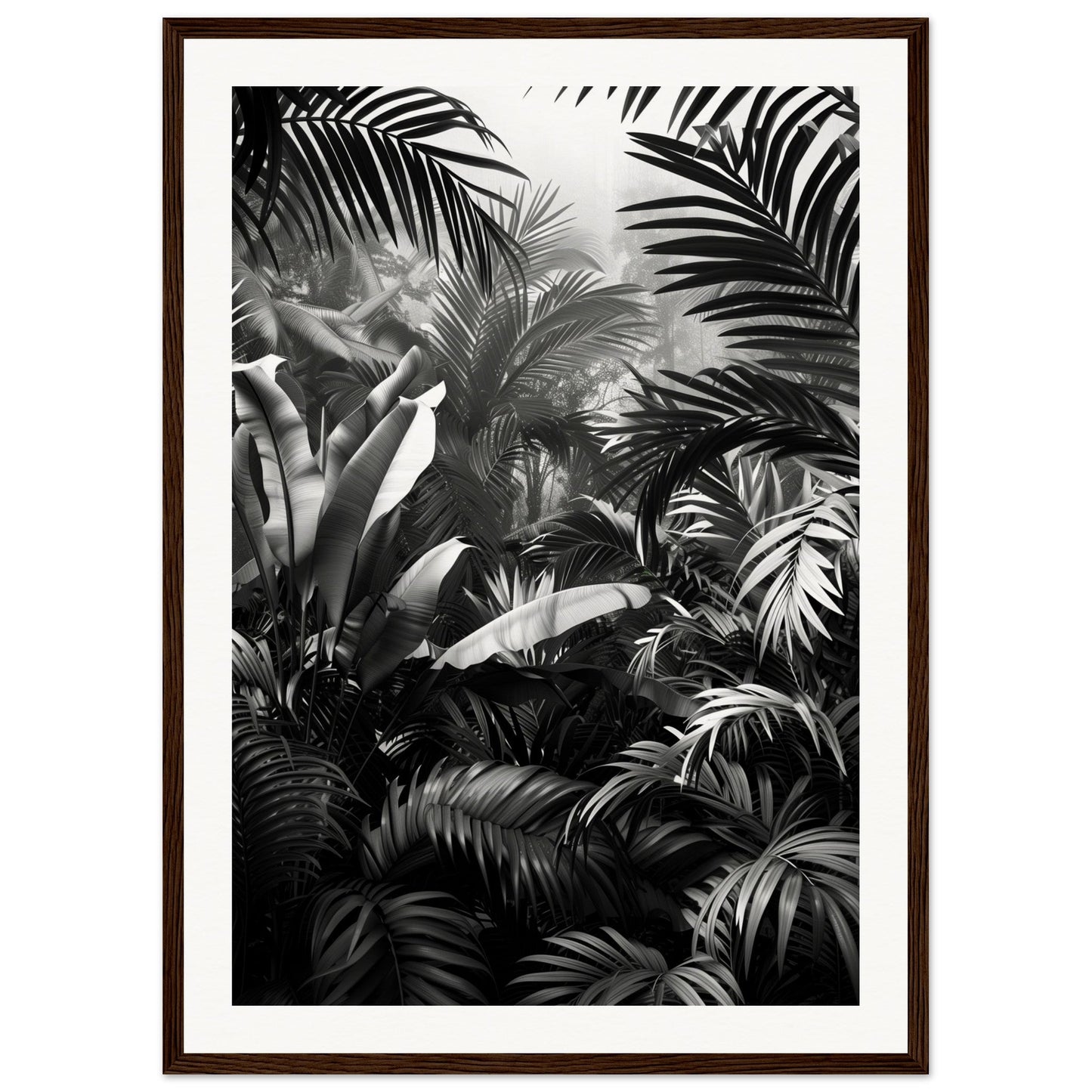 Poster Mural Jungle Noir et Blanc ( 50x70-cm-Bois-foncé)