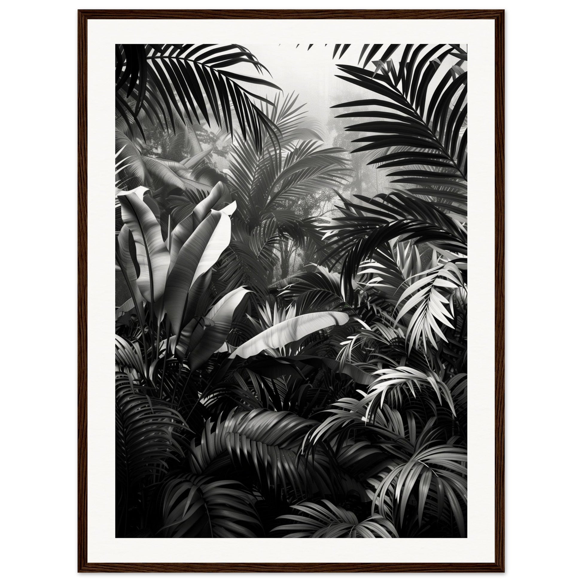 Poster Mural Jungle Noir et Blanc ( 60x80-cm-Bois-foncé)