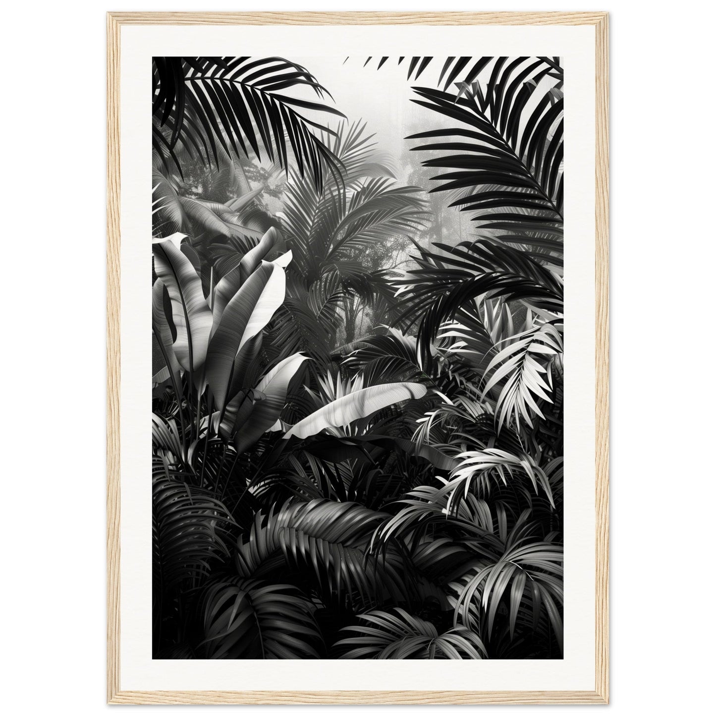 Poster Mural Jungle Noir et Blanc ( 50x70-cm-Bois-clair)