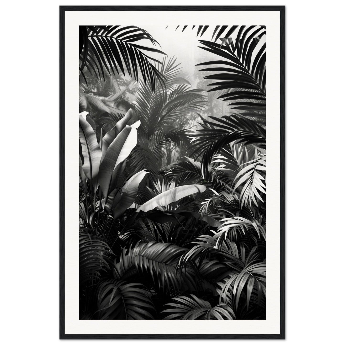 Poster Mural Jungle Noir et Blanc ( 60x90-cm-Bois-noir)