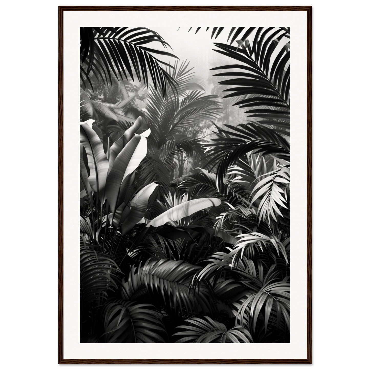 Poster Mural Jungle Noir et Blanc ( 70x100-cm-Bois-foncé)