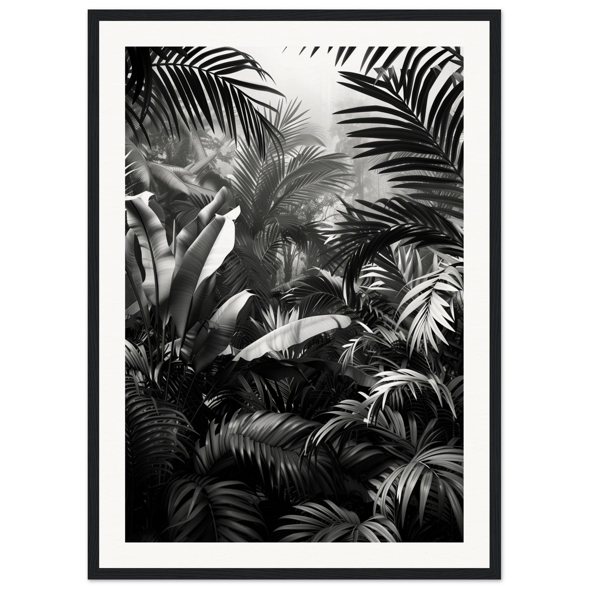 Poster Mural Jungle Noir et Blanc ( 50x70-cm-Bois-noir)