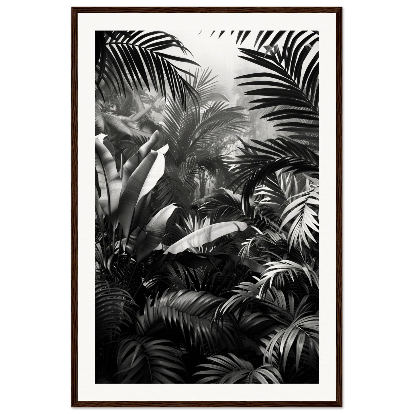 Poster Mural Jungle Noir et Blanc ( 60x90-cm-Bois-foncé)