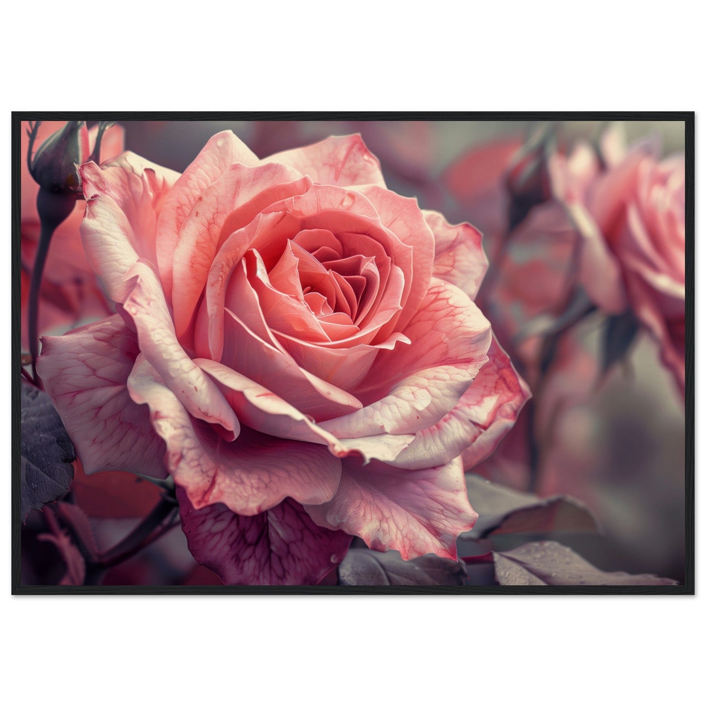 Poster Mural Rose ( 70x100-cm-Bois-noir)