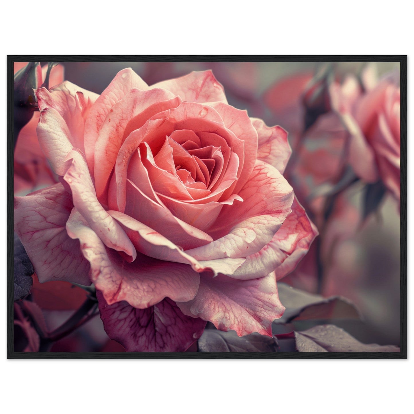 Poster Mural Rose ( 60x80-cm-Bois-noir)