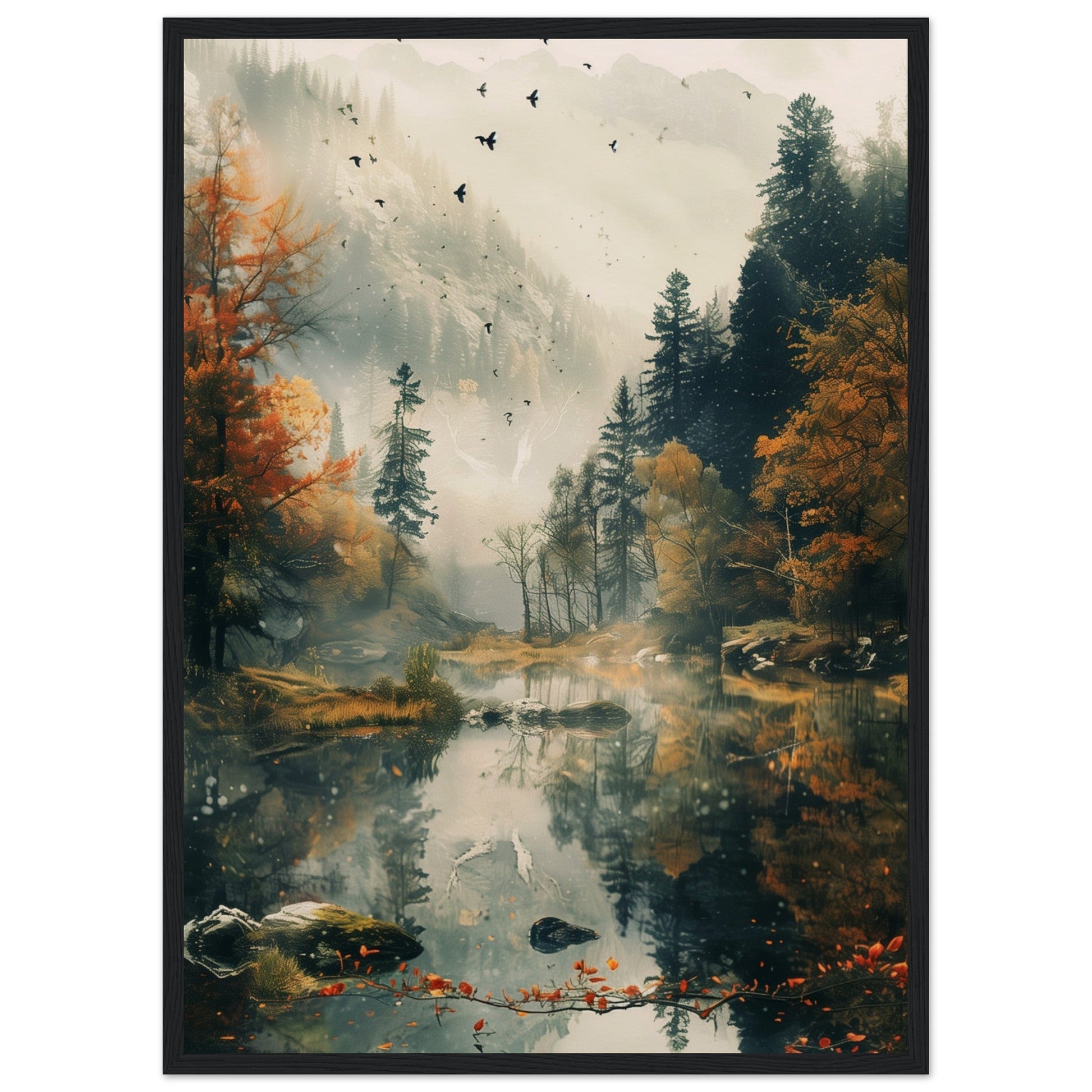 Poster Nature Paysage ( 50x70-cm-Bois-noir)