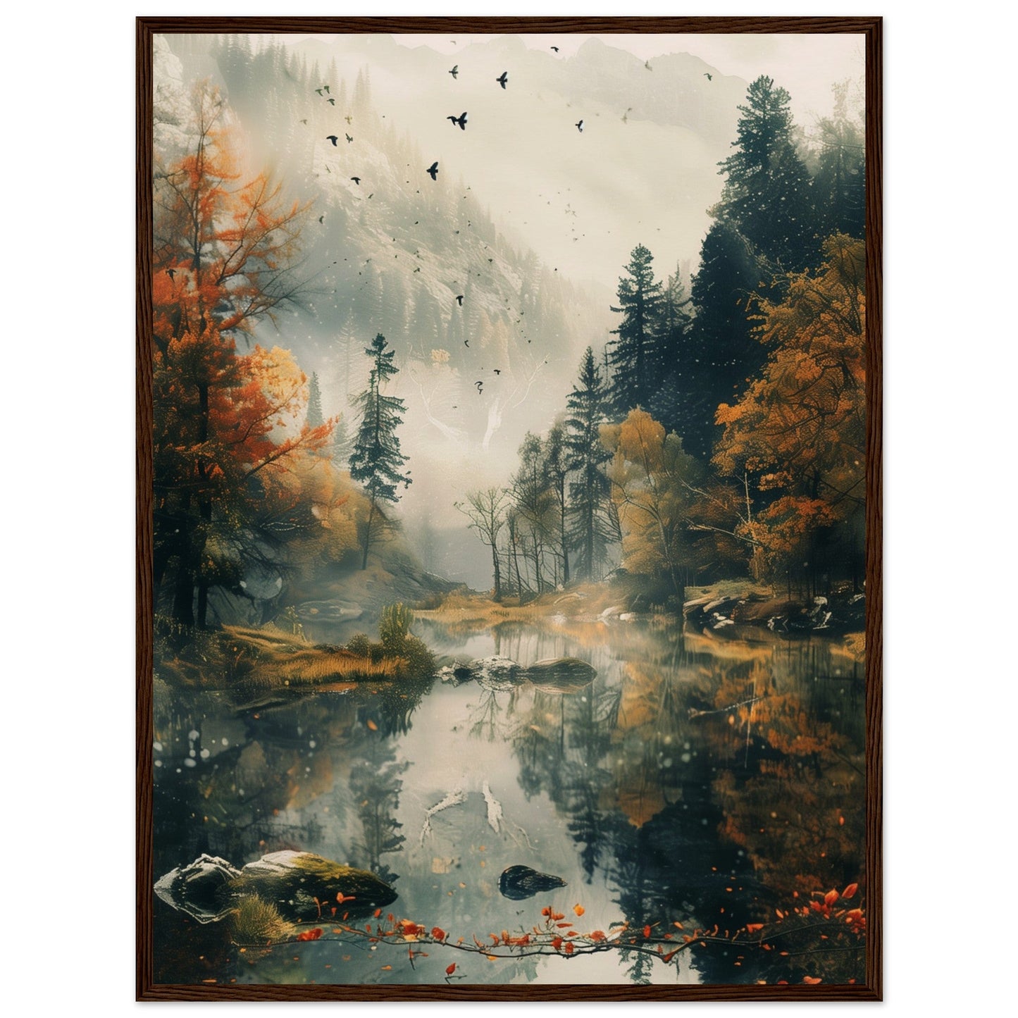 Poster Nature Paysage ( 60x80-cm-Bois-foncé)