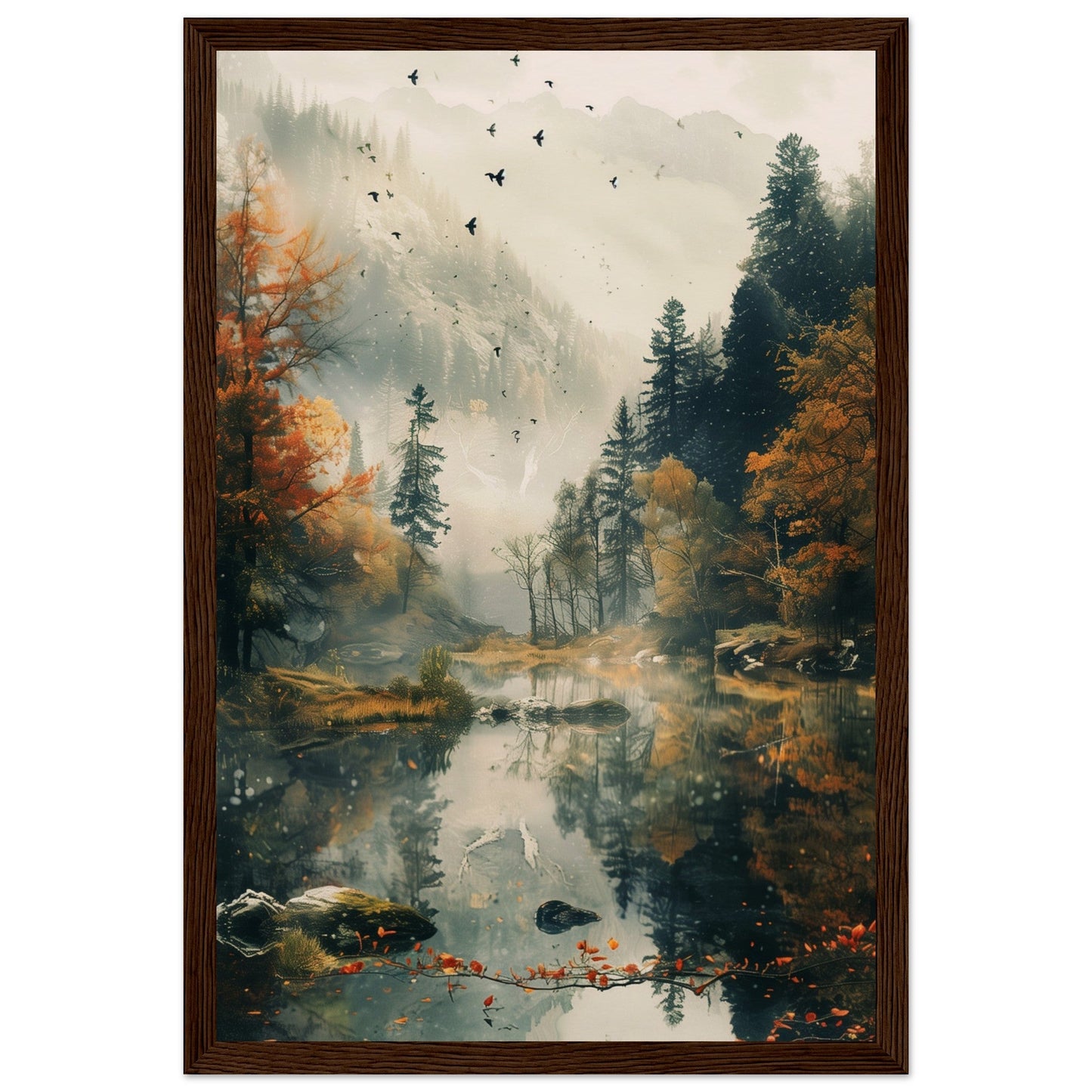 Poster Nature Paysage ( 30x45-cm-Bois-foncé)