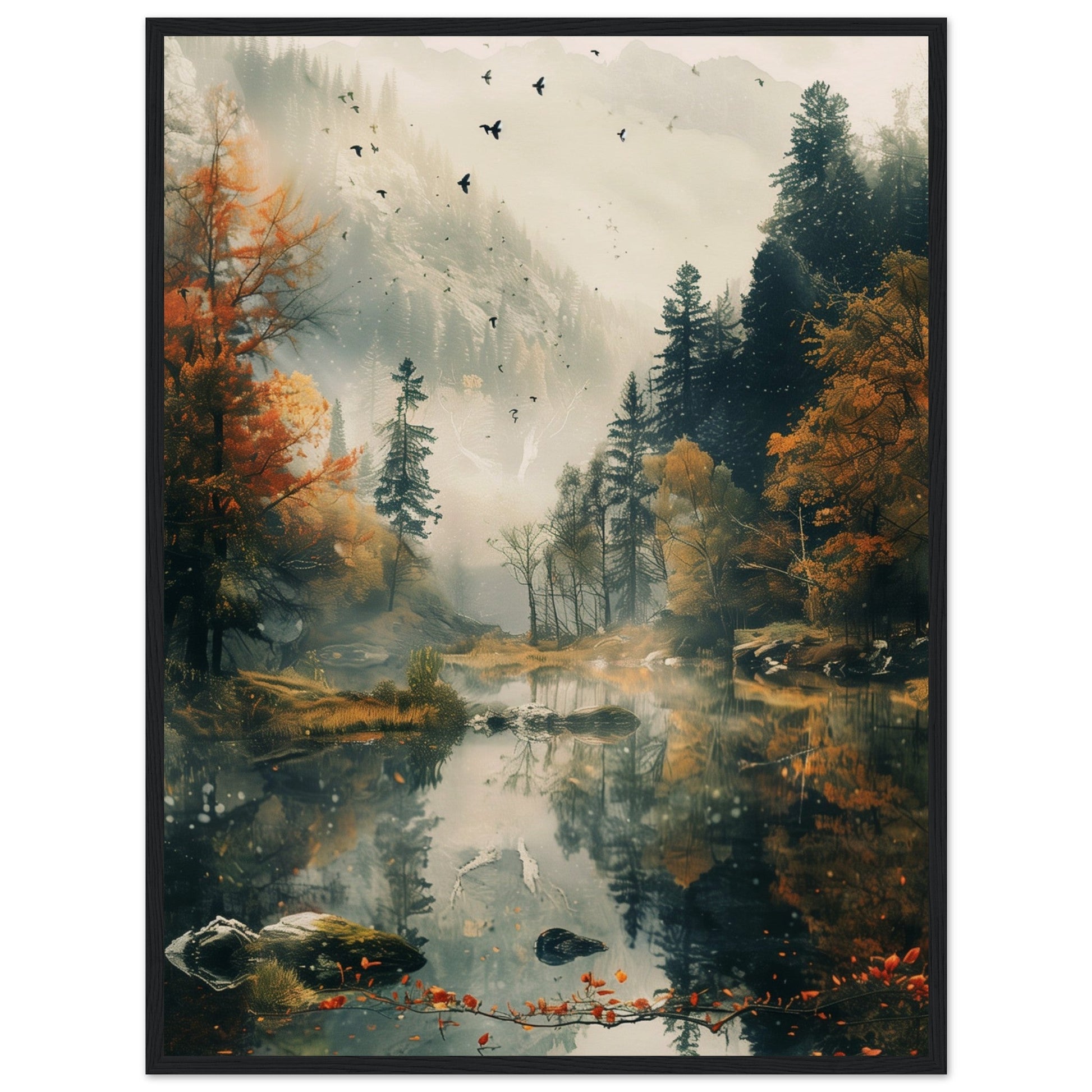 Poster Nature Paysage ( 60x80-cm-Bois-noir)