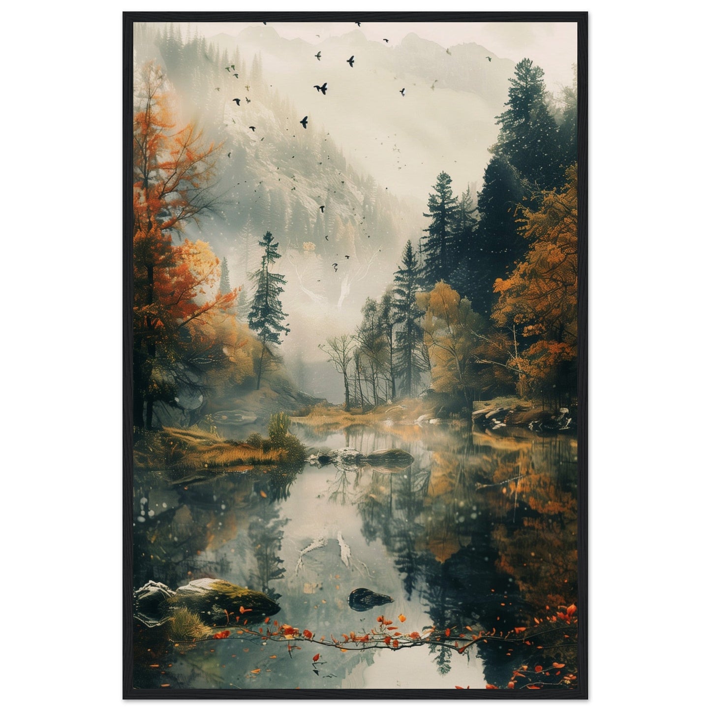 Poster Nature Paysage ( 60x90-cm-Bois-noir)